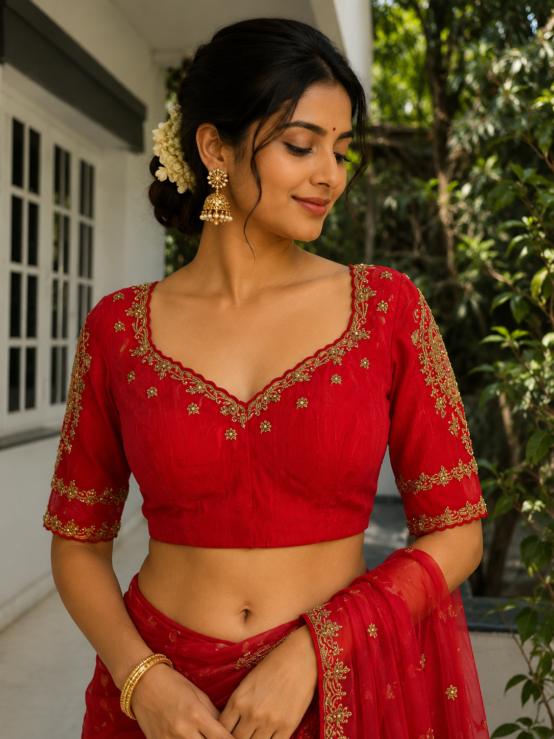 Red Hand Embroidered Blouse for wedding and festive wear