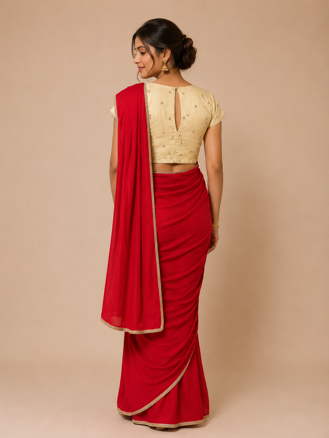 Red Modal Satin saree with Banaras Tissue Blouse