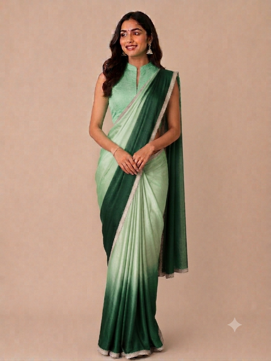 Shaded Modal Satin saree with Banaras Tissue Blouse