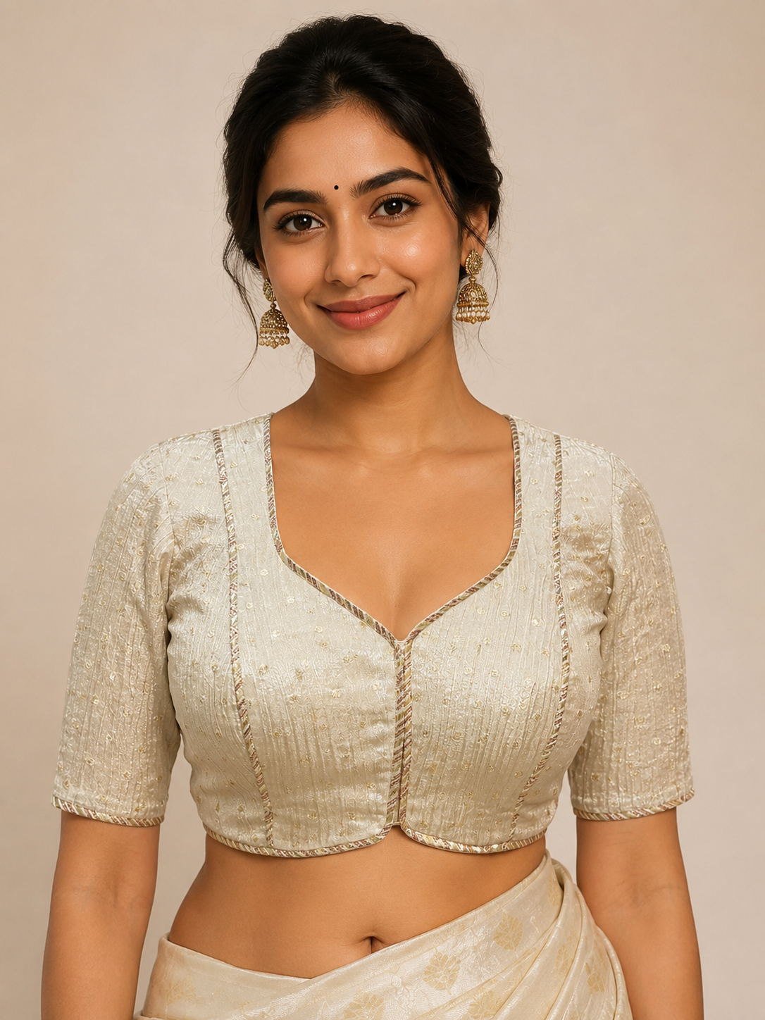 Silver Banaras Tissue Jacket-Style Blouse with Lace Detailing for festive and wedding wear