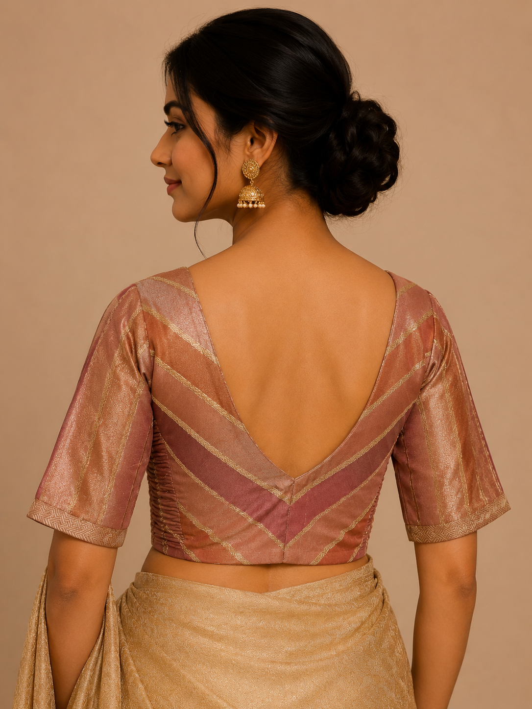 Multi-coloured striped tissue Blouse with Side Shirring