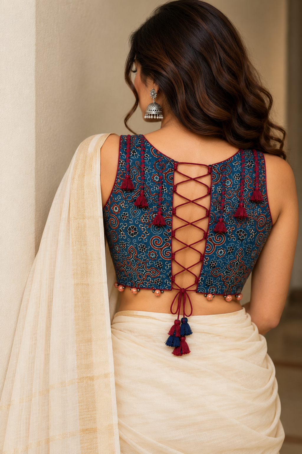 Blue Ajrak sleeveless Blouse