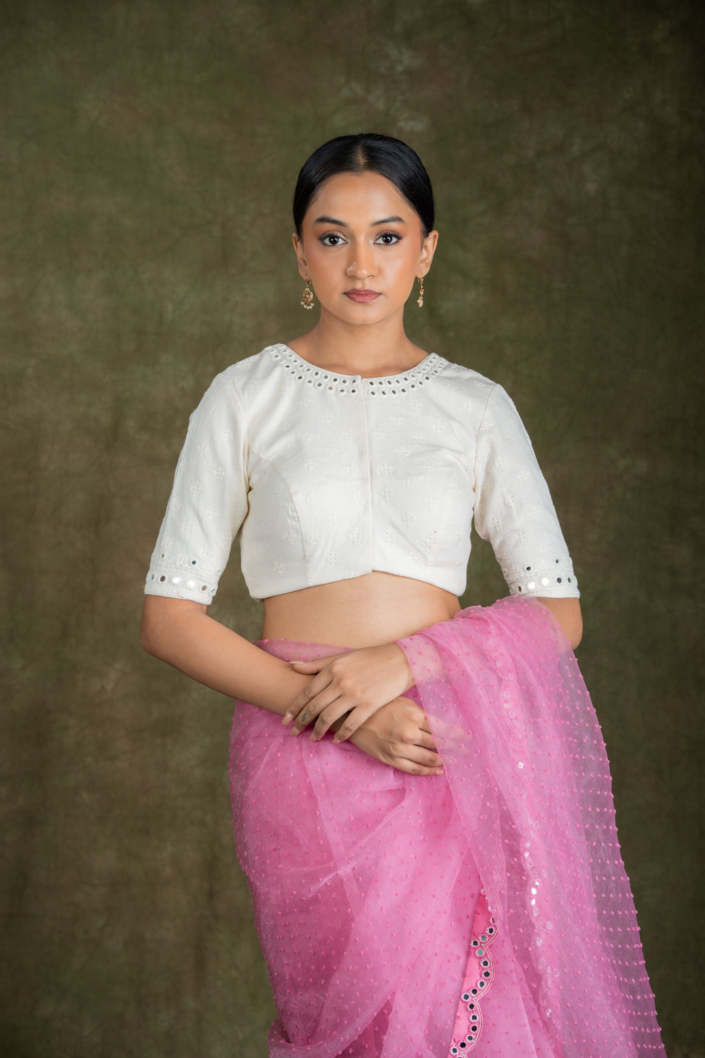 White Cotton Blouse with Mirror Work Blouse