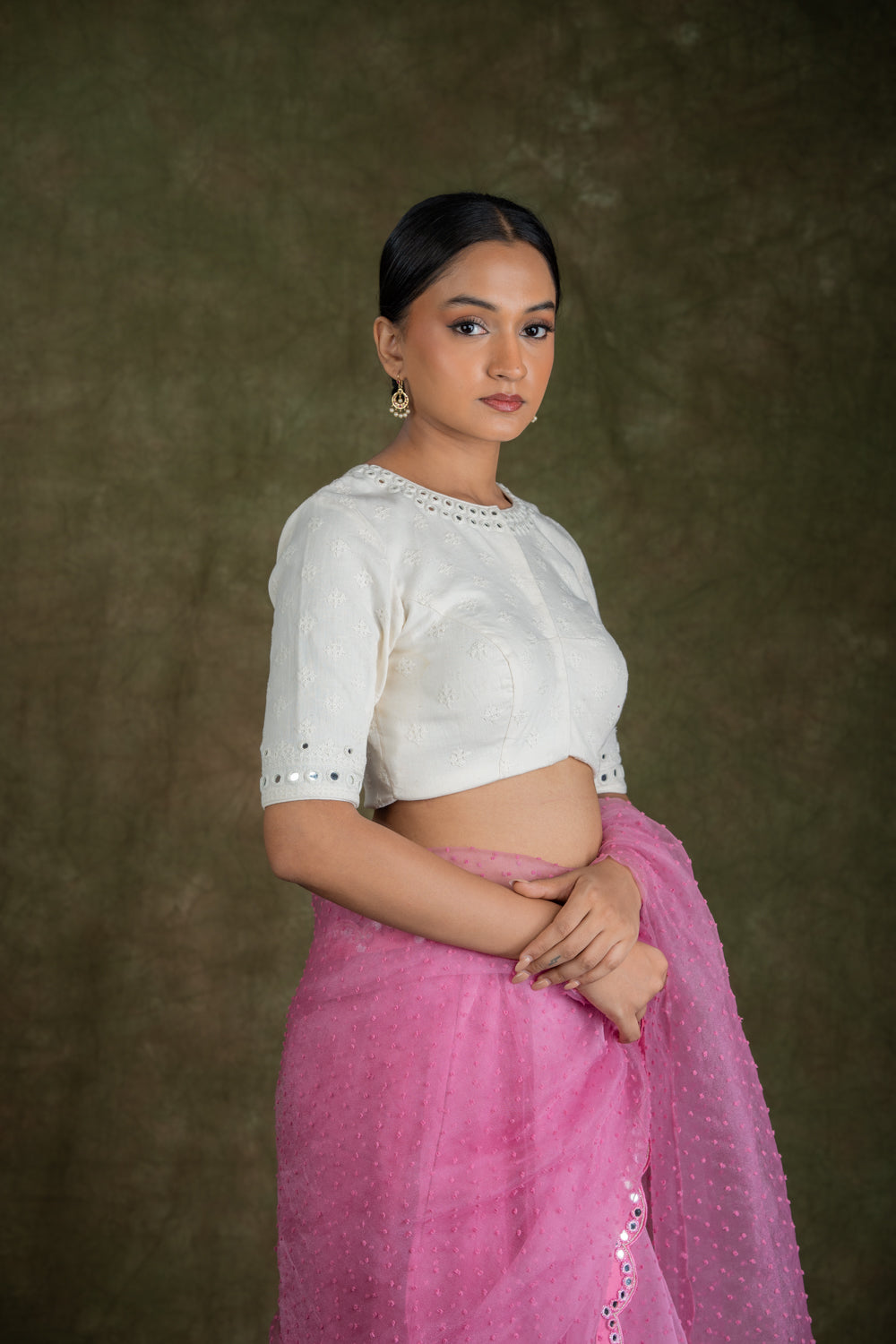 White Cotton Blouse with Mirror Work Blouse