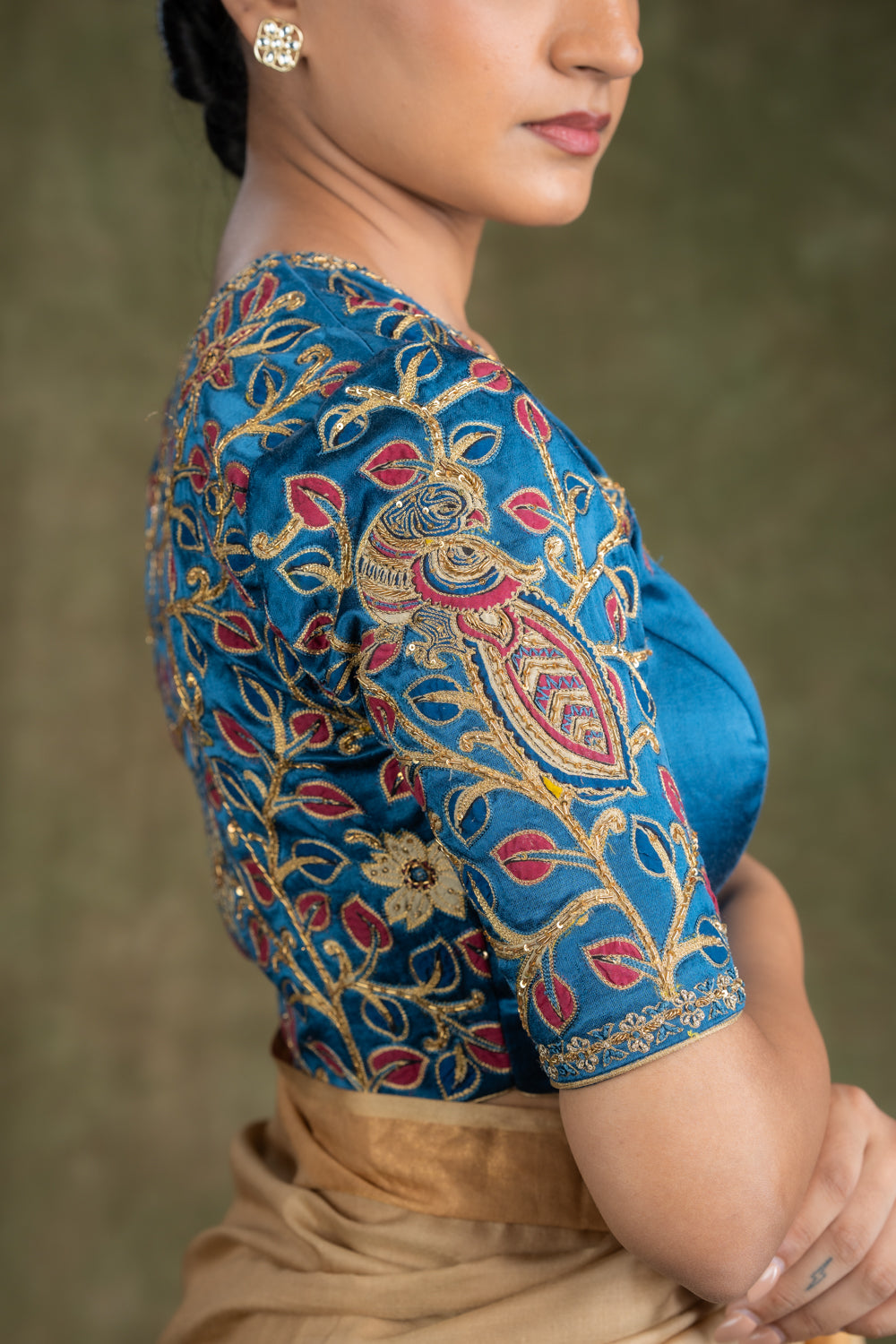 Beige Muga Silk Saree set