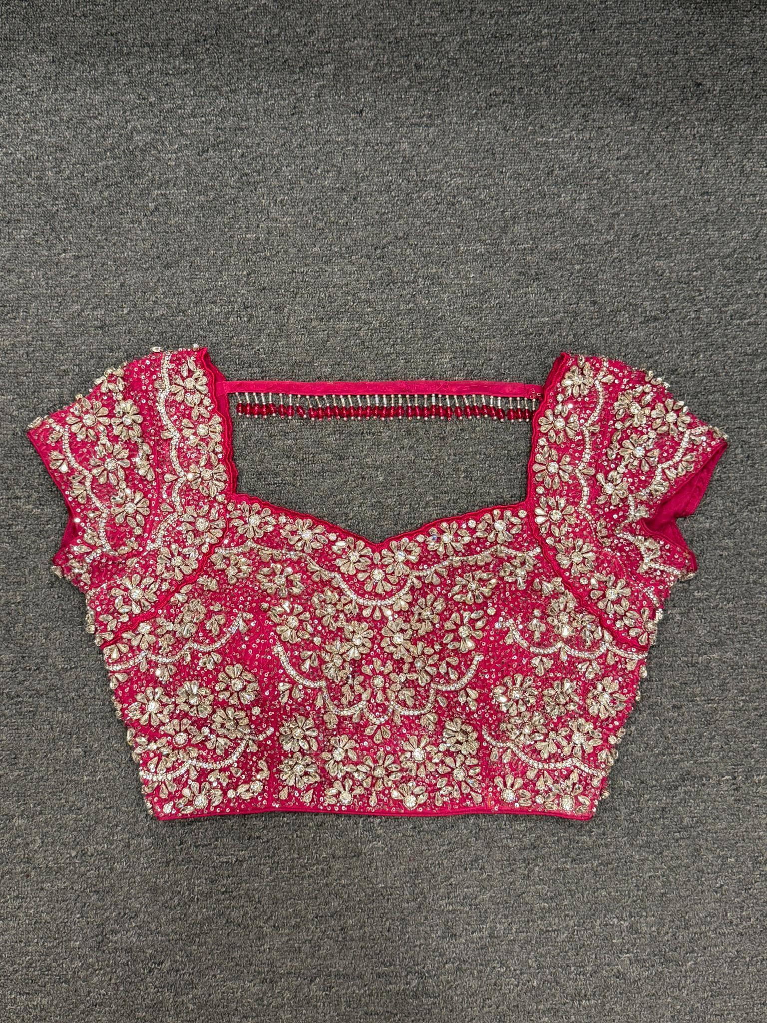 Pink Stone-Embroidered Net Blouse for festive and wedding wear