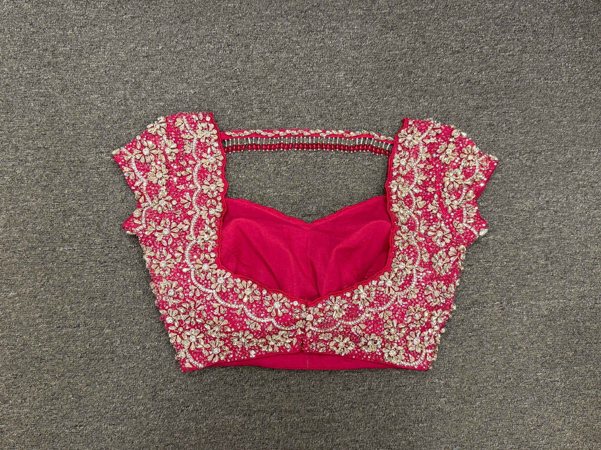 Pink Stone-Embroidered Net Blouse for festive and wedding wear