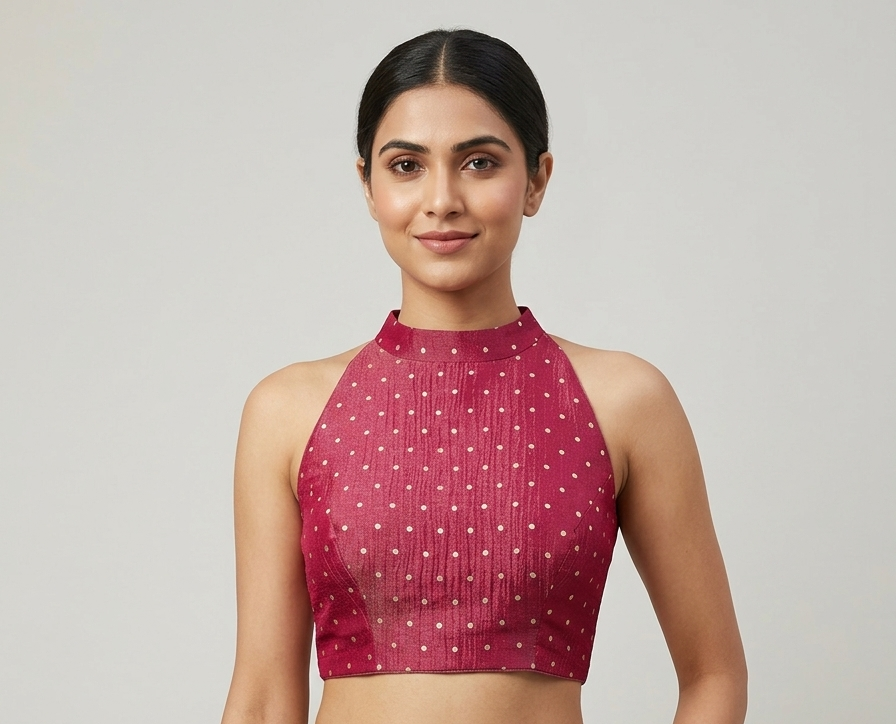 Wine pink Banarsi Halter Neck blouse