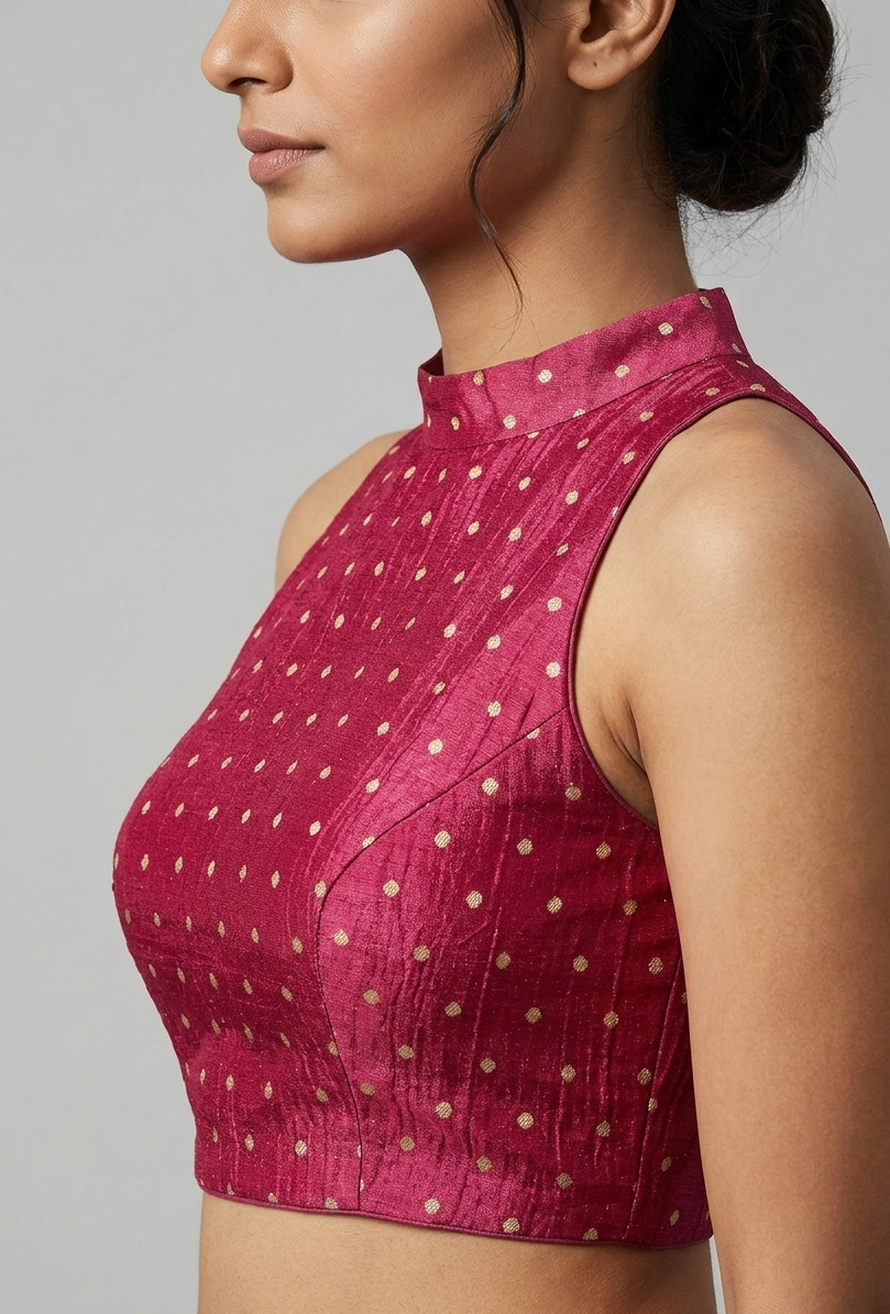 Wine pink Banarsi Halter Neck blouse