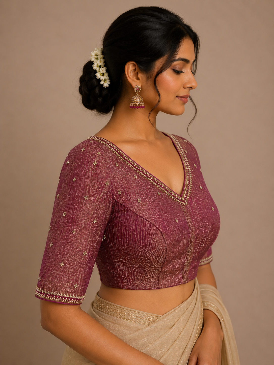 Pink Crushed Tissue Blouse with Cut Dhana & Swarovski Embellished Blouse for festive and wedding wear (Copy) (Copy) (Copy)