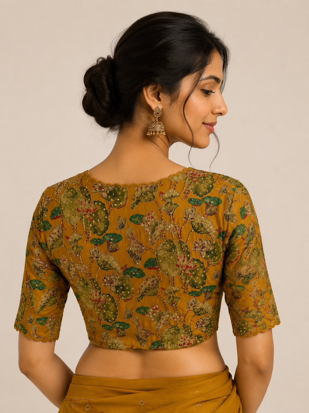Yellow digital print Hand Embroidered Blouse for wedding and festive wear