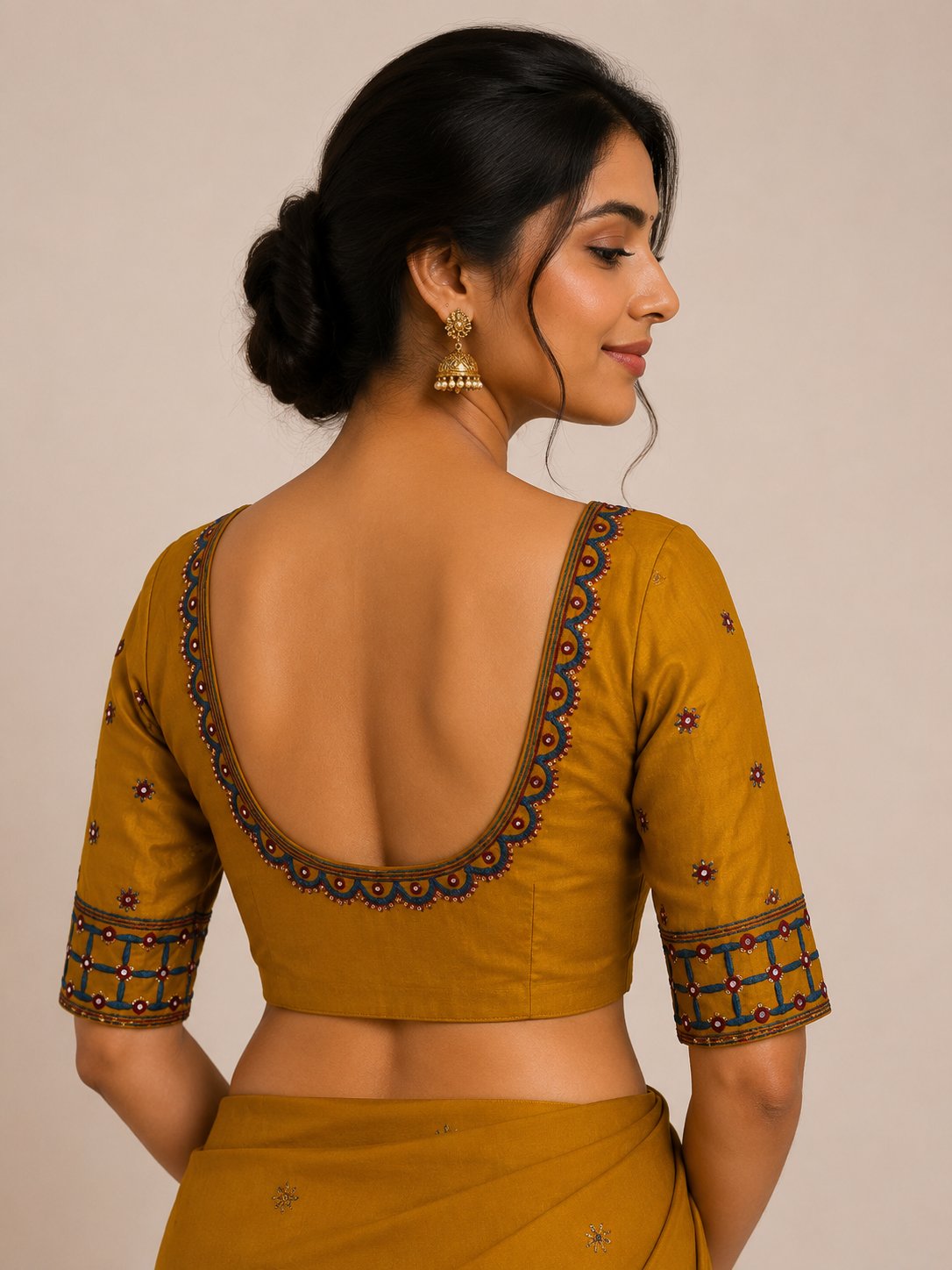 Chrome Yellow Mashru silk blouse with lambada embroidery