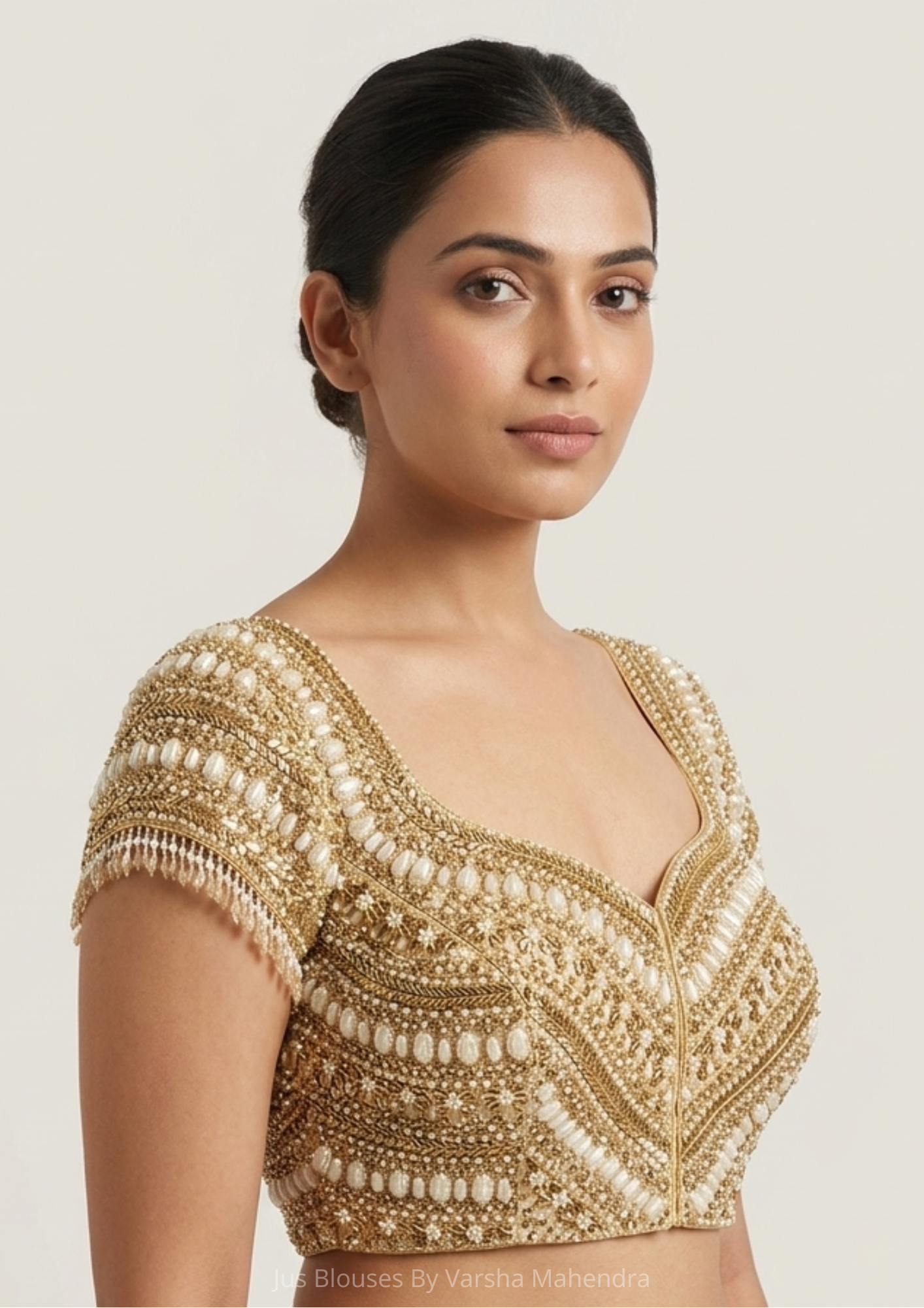 Gold Hand Embroidered Blouse for festive and wedding wear