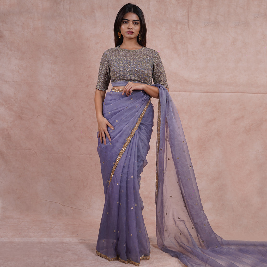 Cool Grey Organza Saree