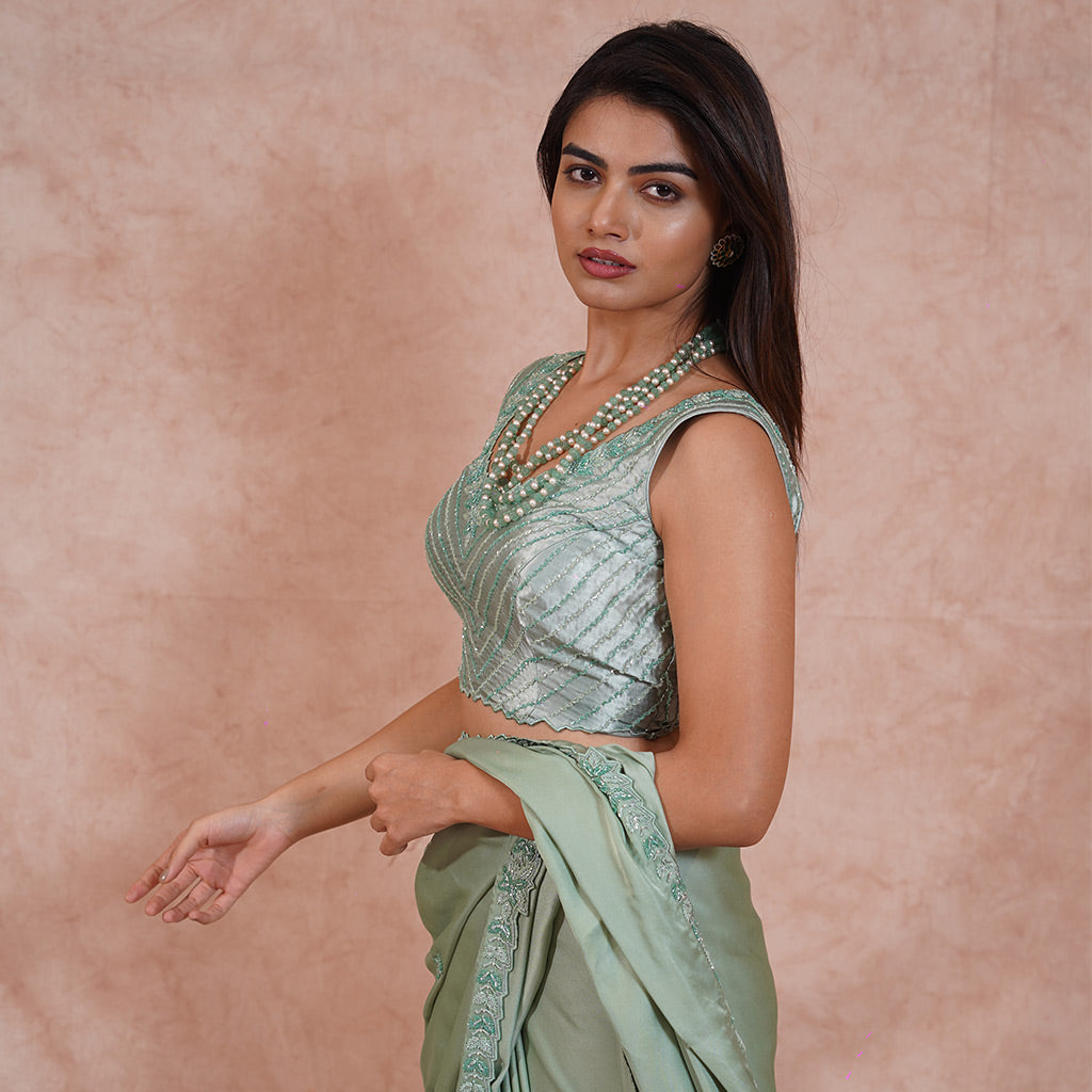 Apple green Satin Saree