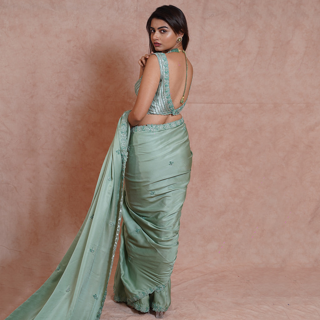 Apple green Satin Saree