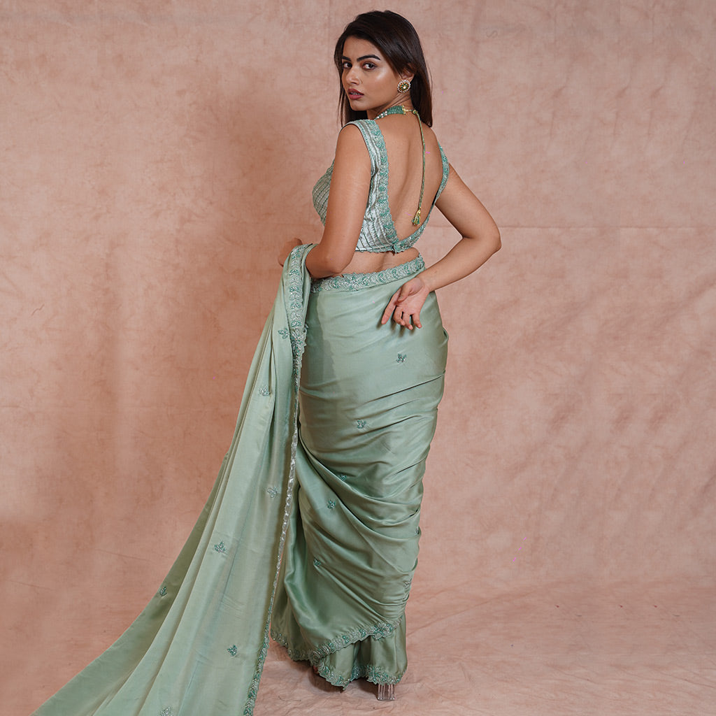 Apple green Satin Saree