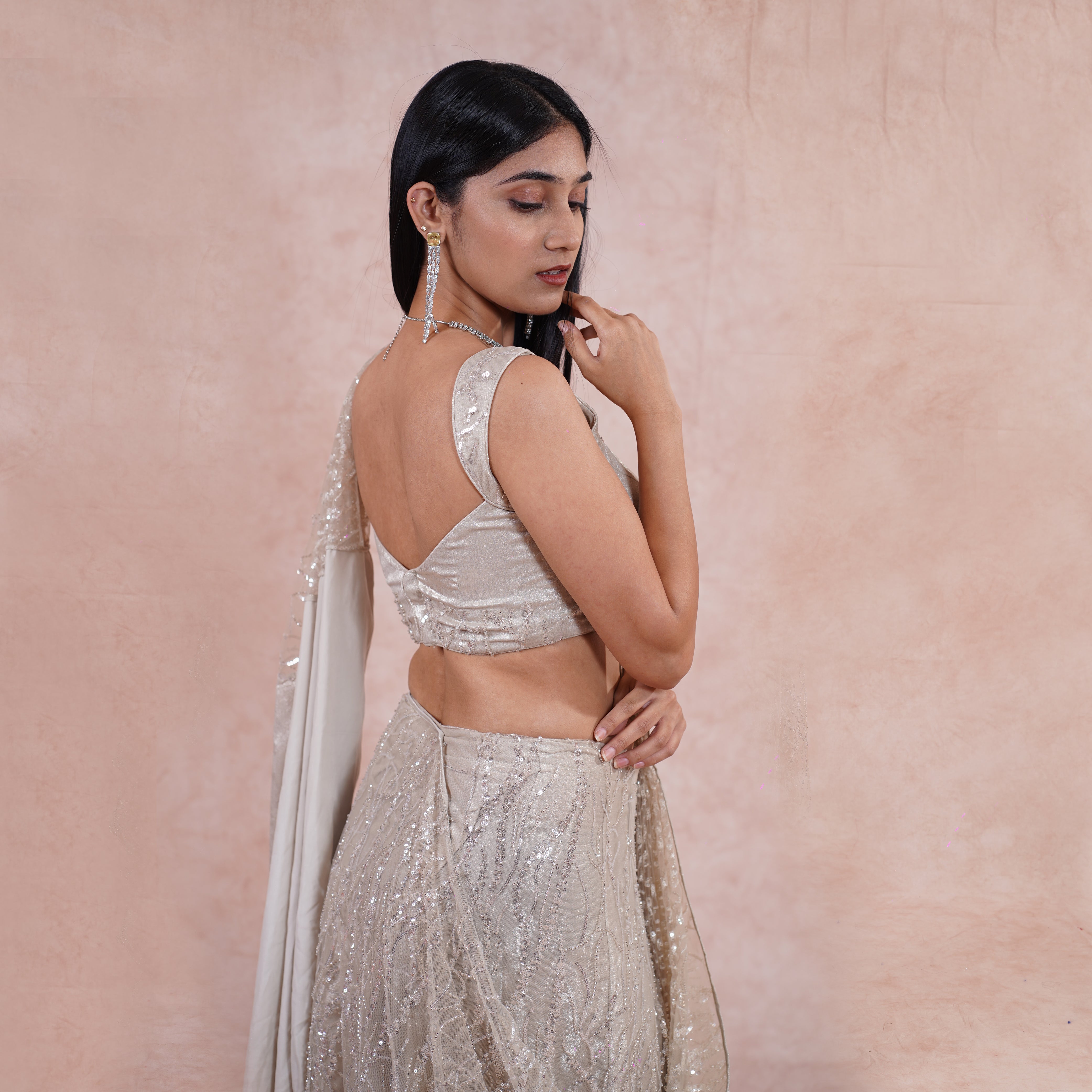 Champagne Gold Pre- Draped Saree,