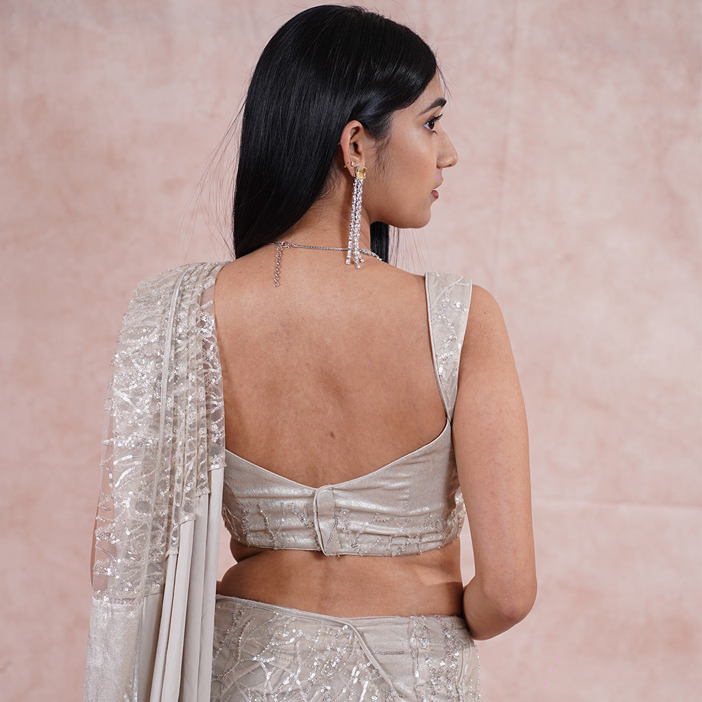 Champagne Gold Pre- Draped Saree,