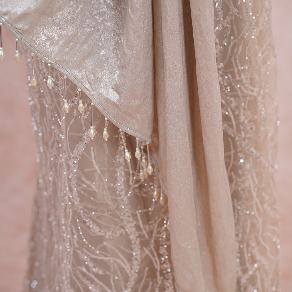 Champagne Gold Pre- Draped Saree,