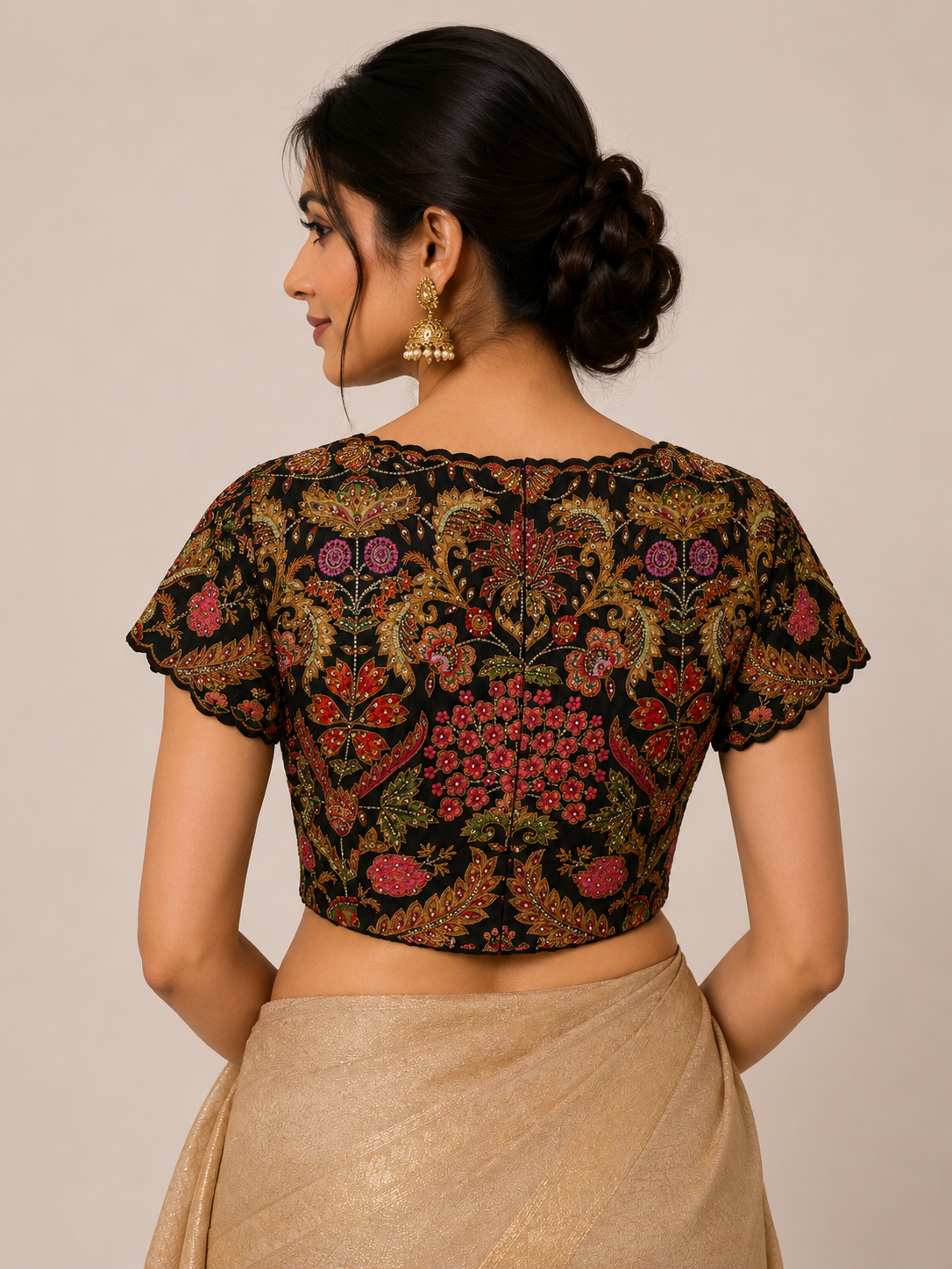 Black Floral Printed Blouse for wedding and festive wear