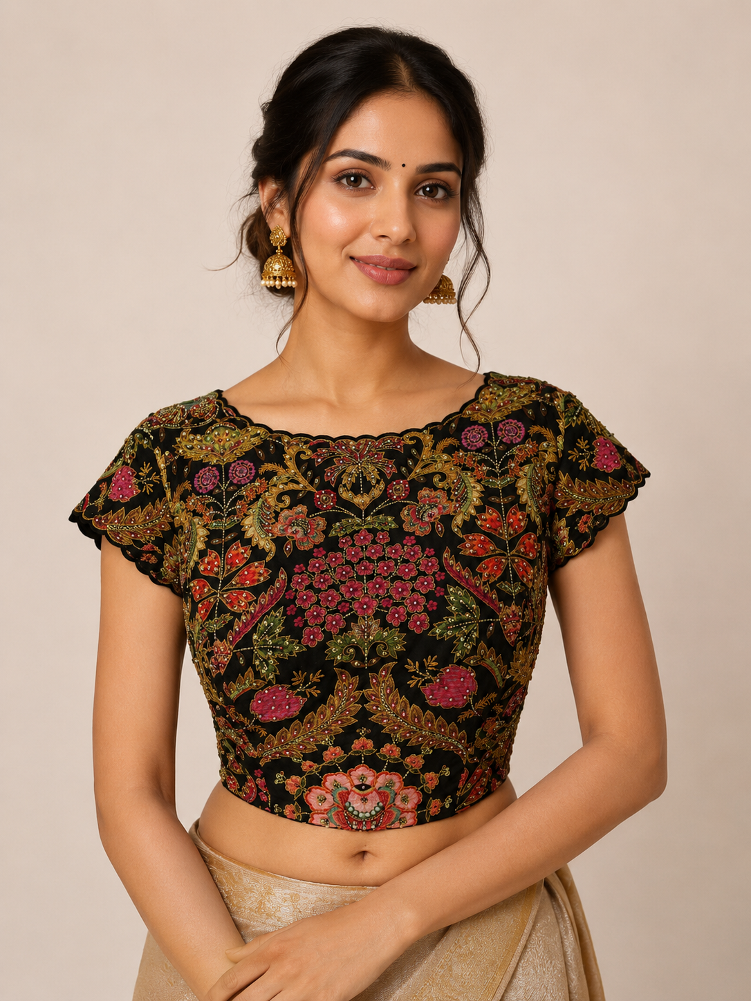 Black Floral Printed Blouse for wedding and festive wear