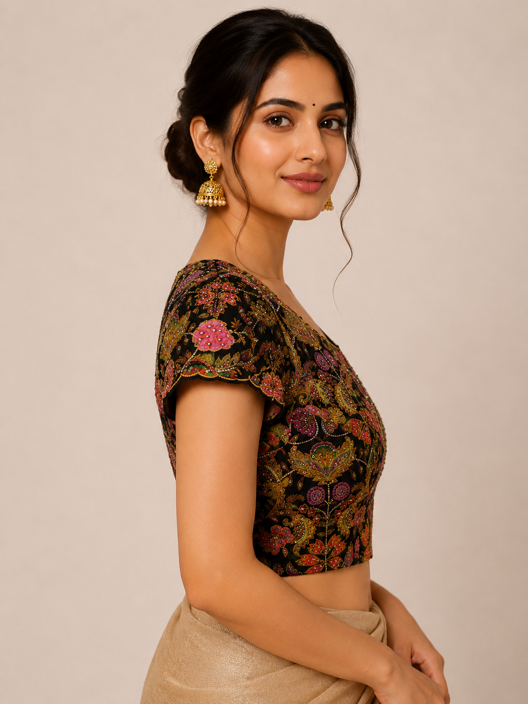 Black Floral Printed Blouse for wedding and festive wear