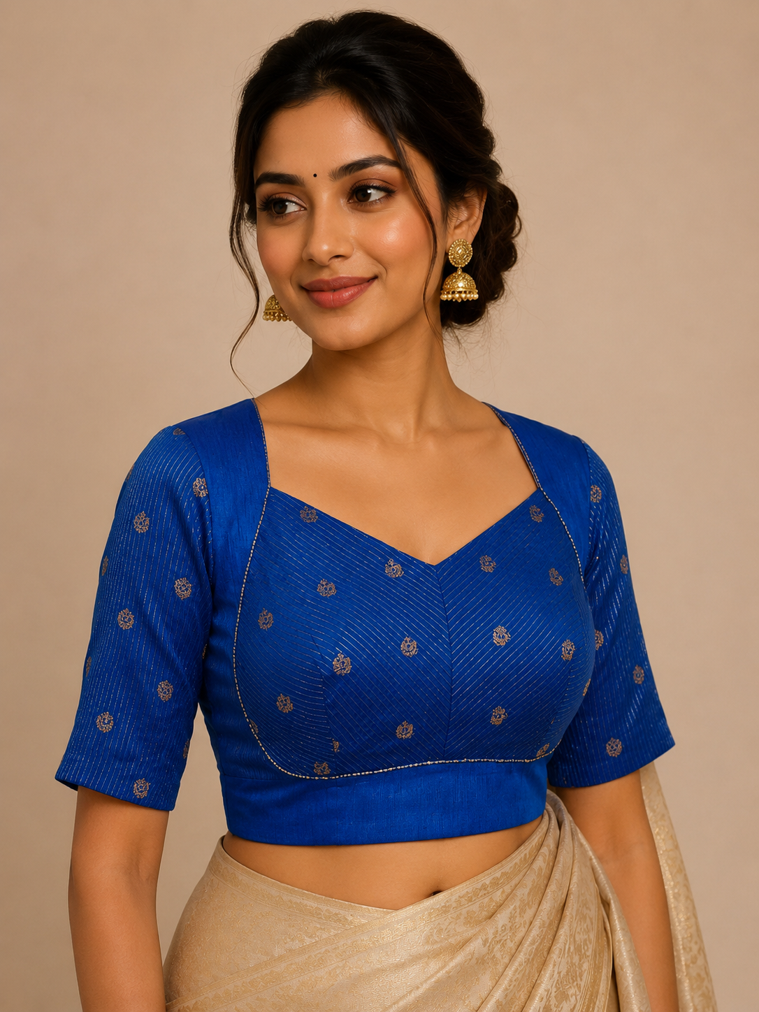 Blue Zari lines Brocade blouse for wedding and festive wear