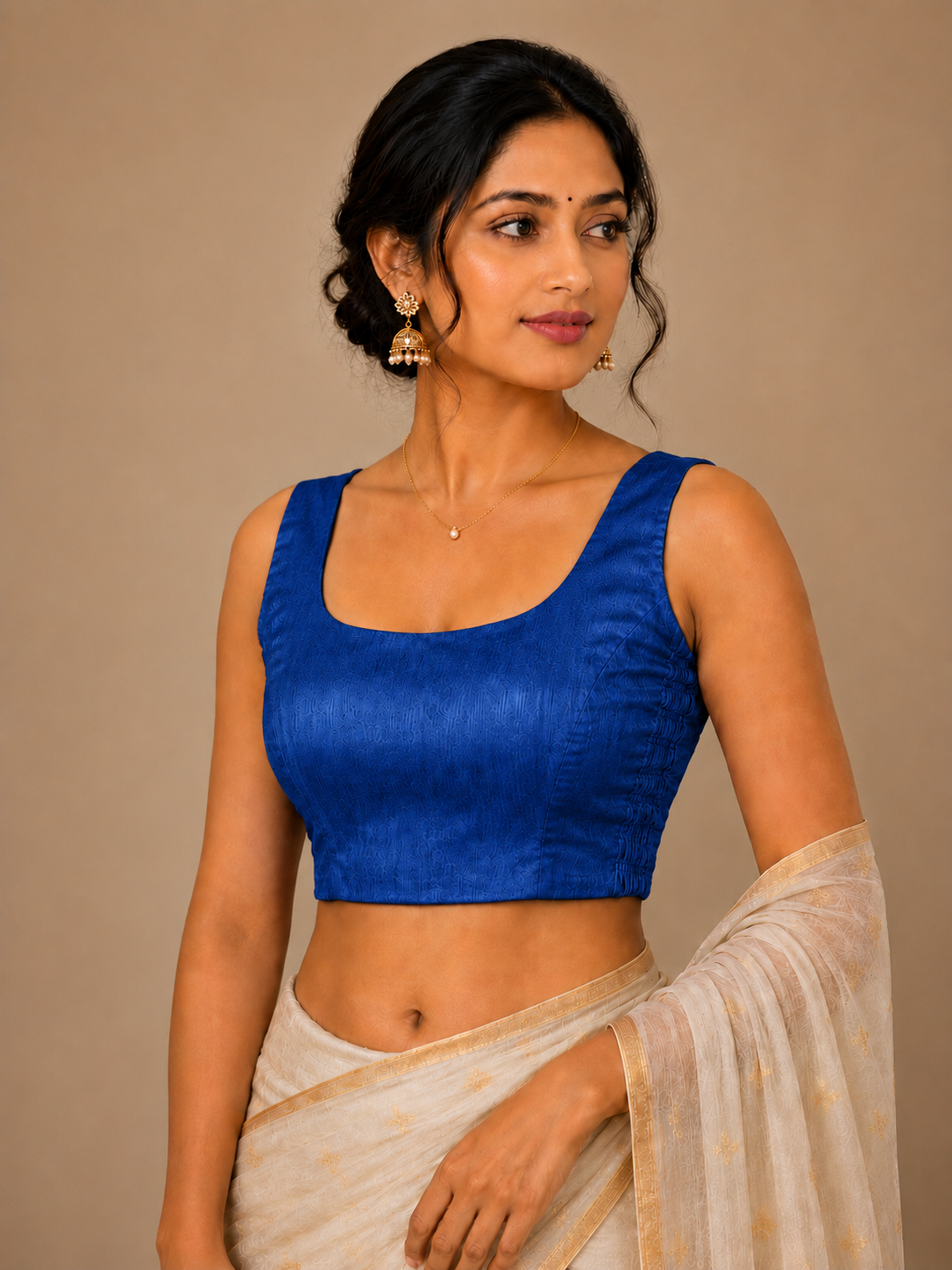 Plain Bangalore silk Blouse with Side Shirring