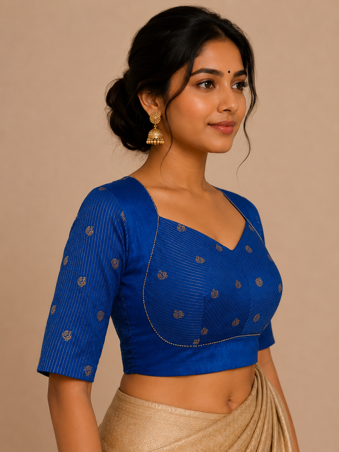 Blue Zari lines Brocade blouse for wedding and festive wear