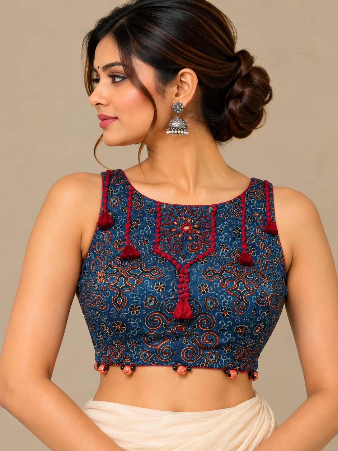 Blue Ajrak sleeveless Blouse