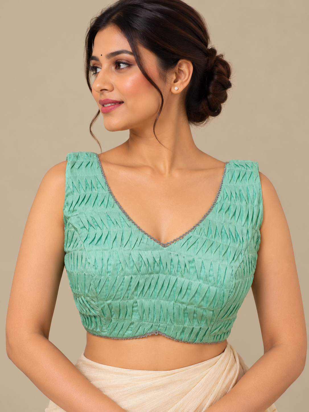 Blue Pleated Sleeveless Blouse