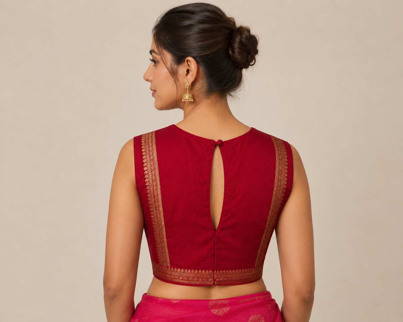 Maroon Bangalore silk Sleeveless Blouse with borders