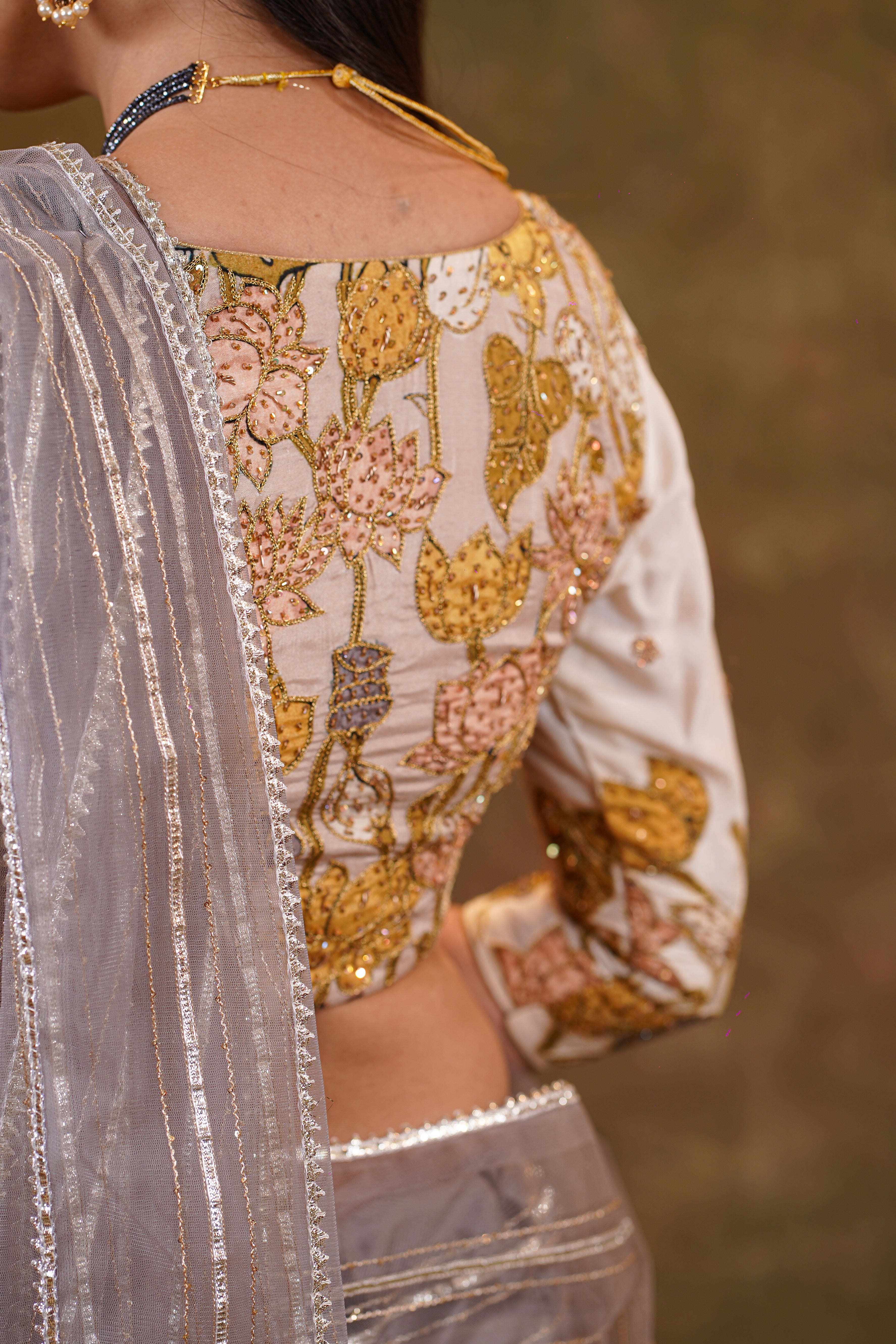 Ash grey organza saree