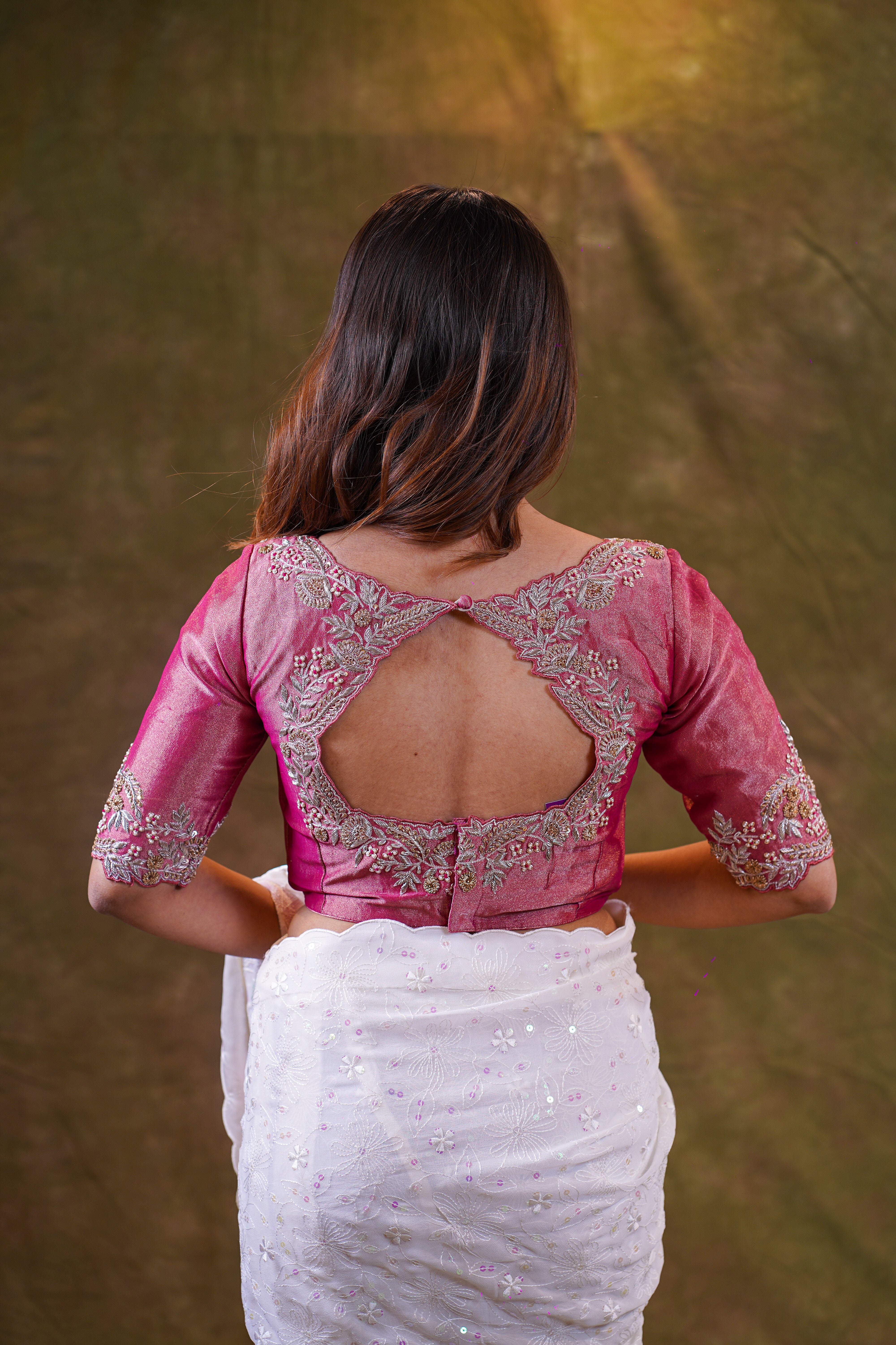 Pink tissue embroidered blouse