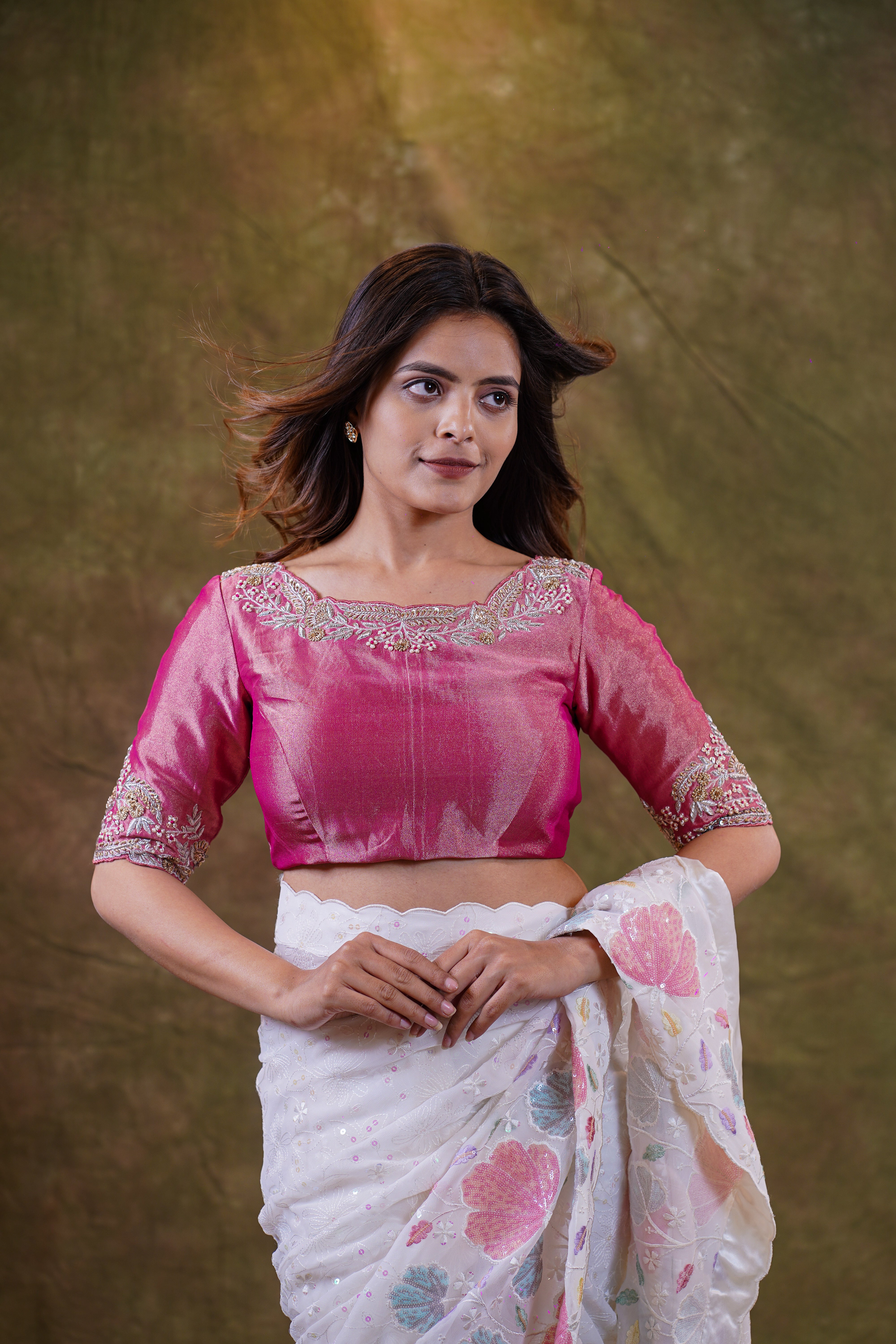 Pink tissue embroidered blouse