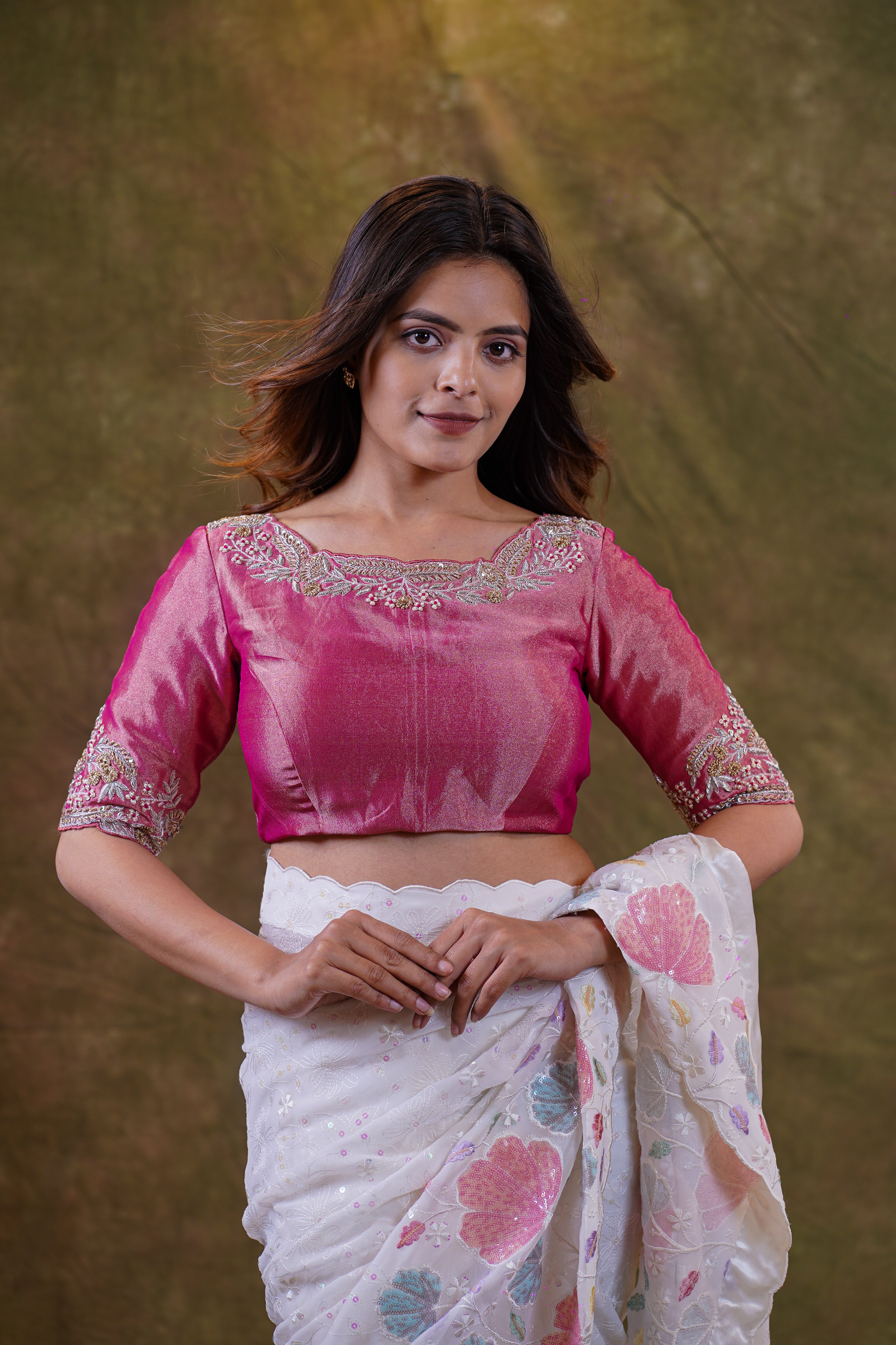 Pink tissue embroidered blouse