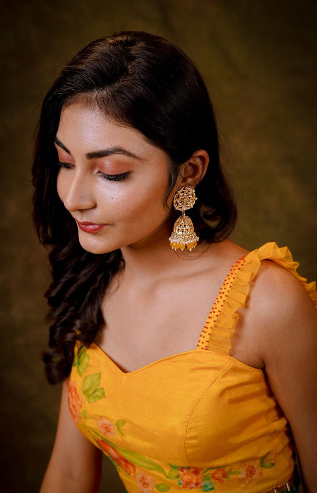 Yellow Organza lehenga with Crop-top