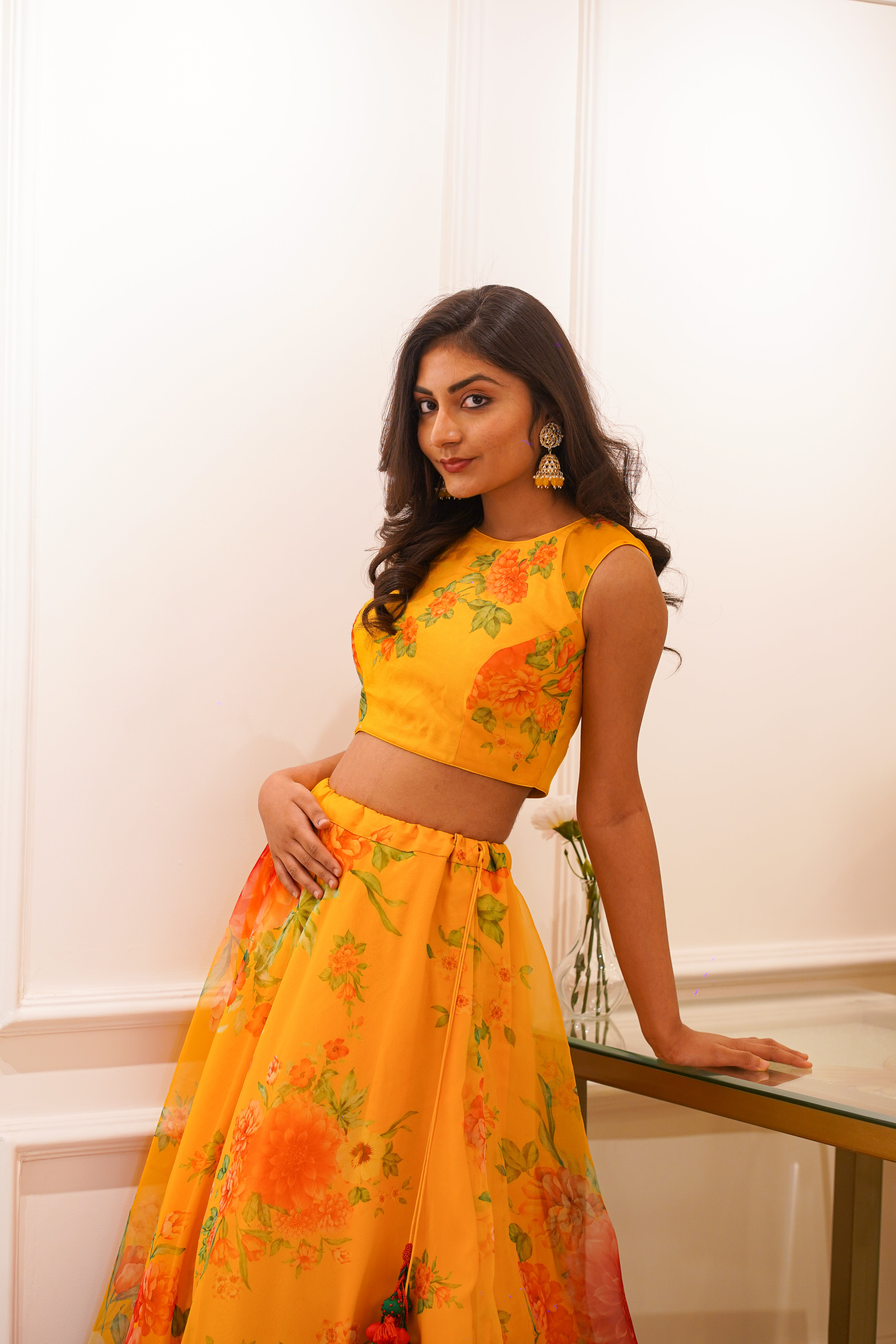 Yellow Organza Boatneck crop top