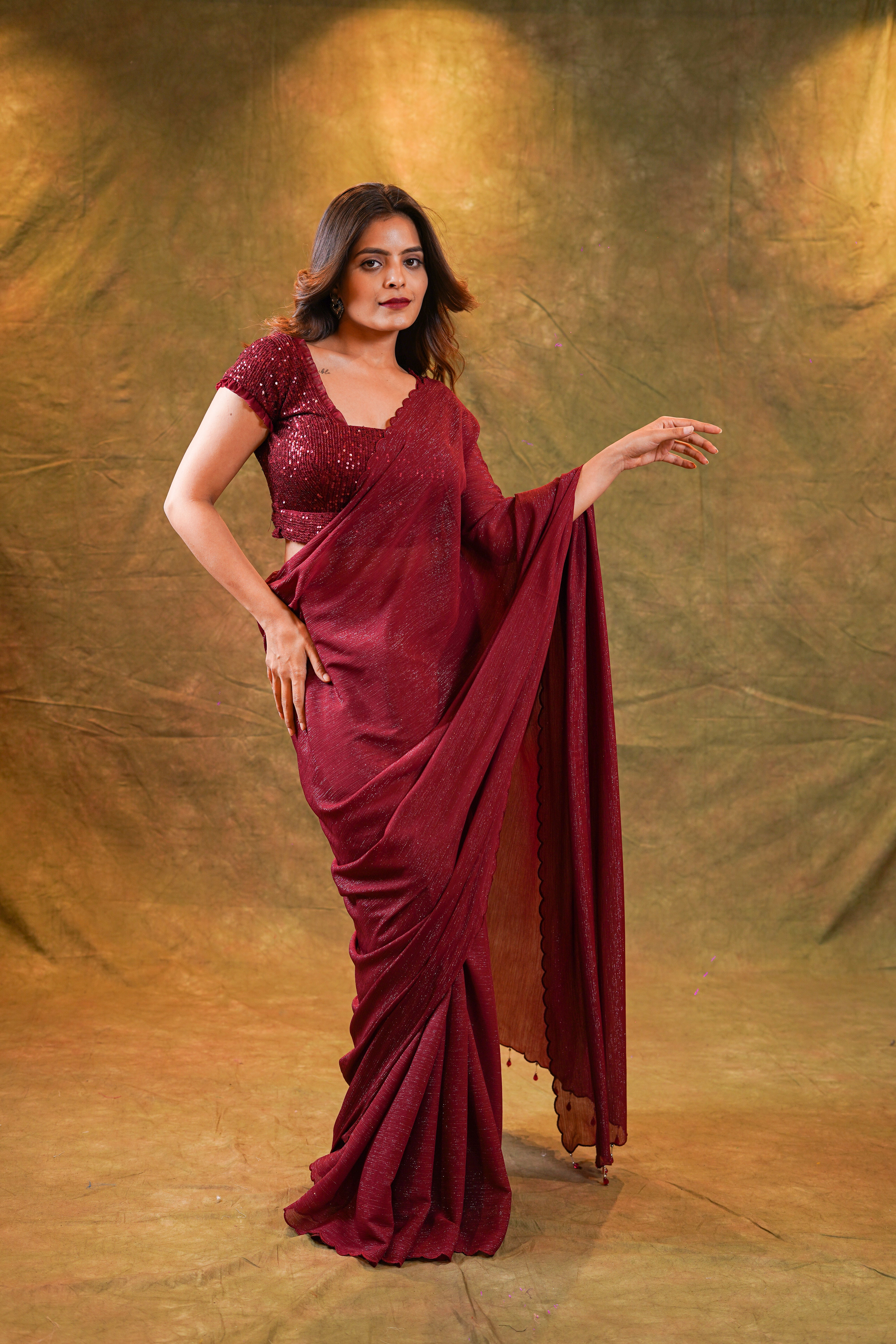 Maroon Shimmer Georgette Saree with blouse