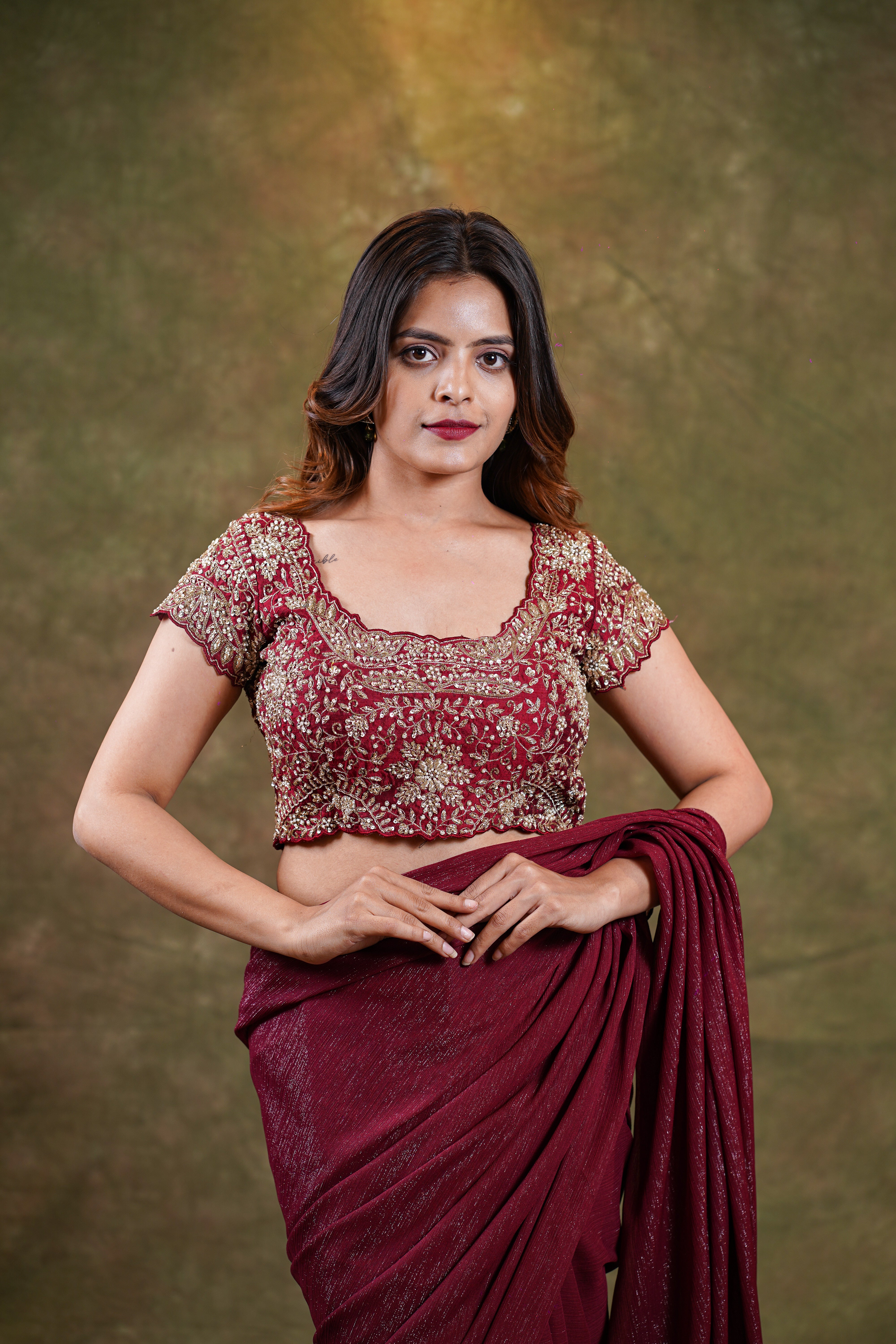 Maroon Rawsilk Blouse with heavy Embroidery