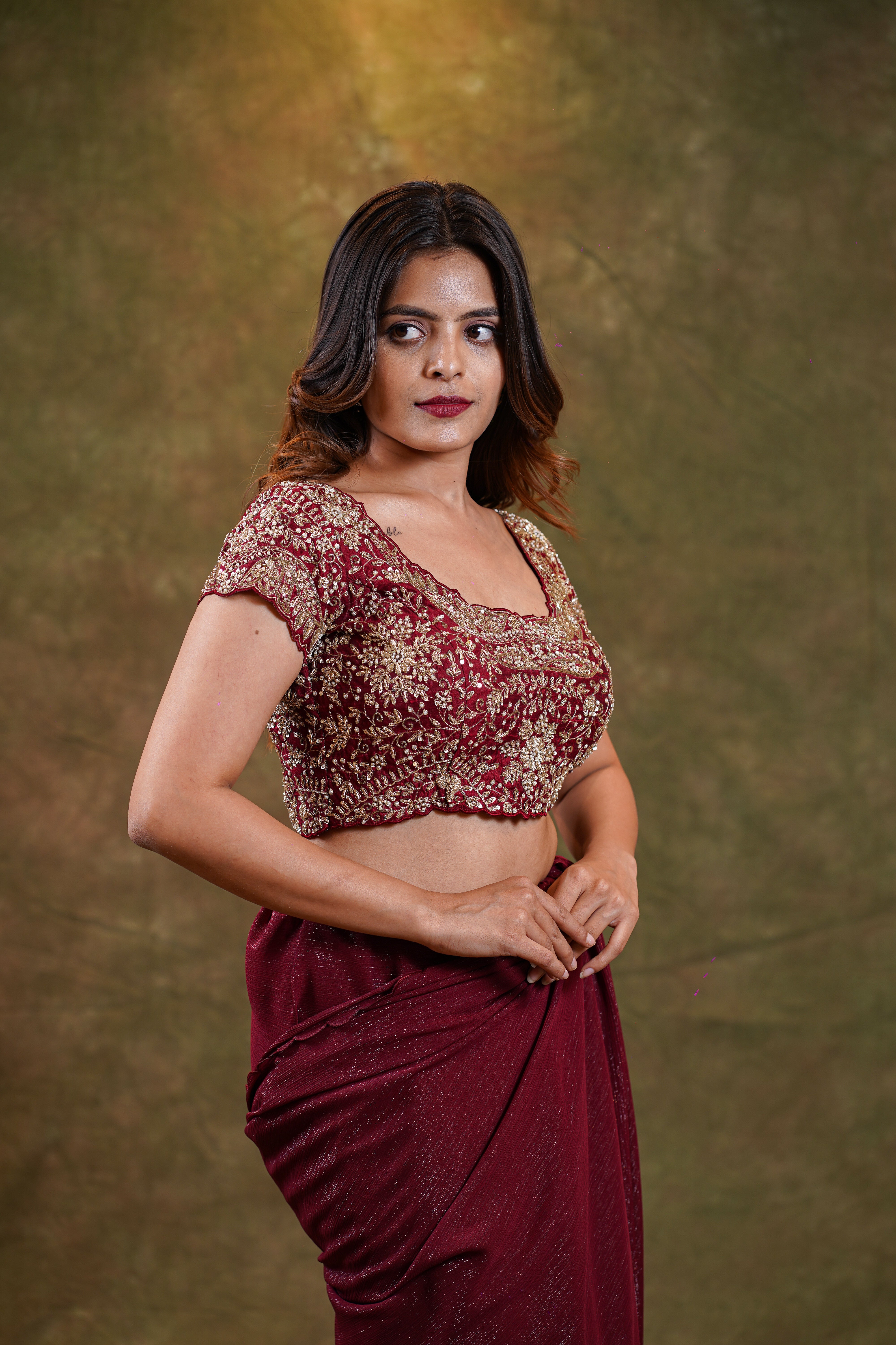 Maroon Rawsilk Blouse with heavy Embroidery