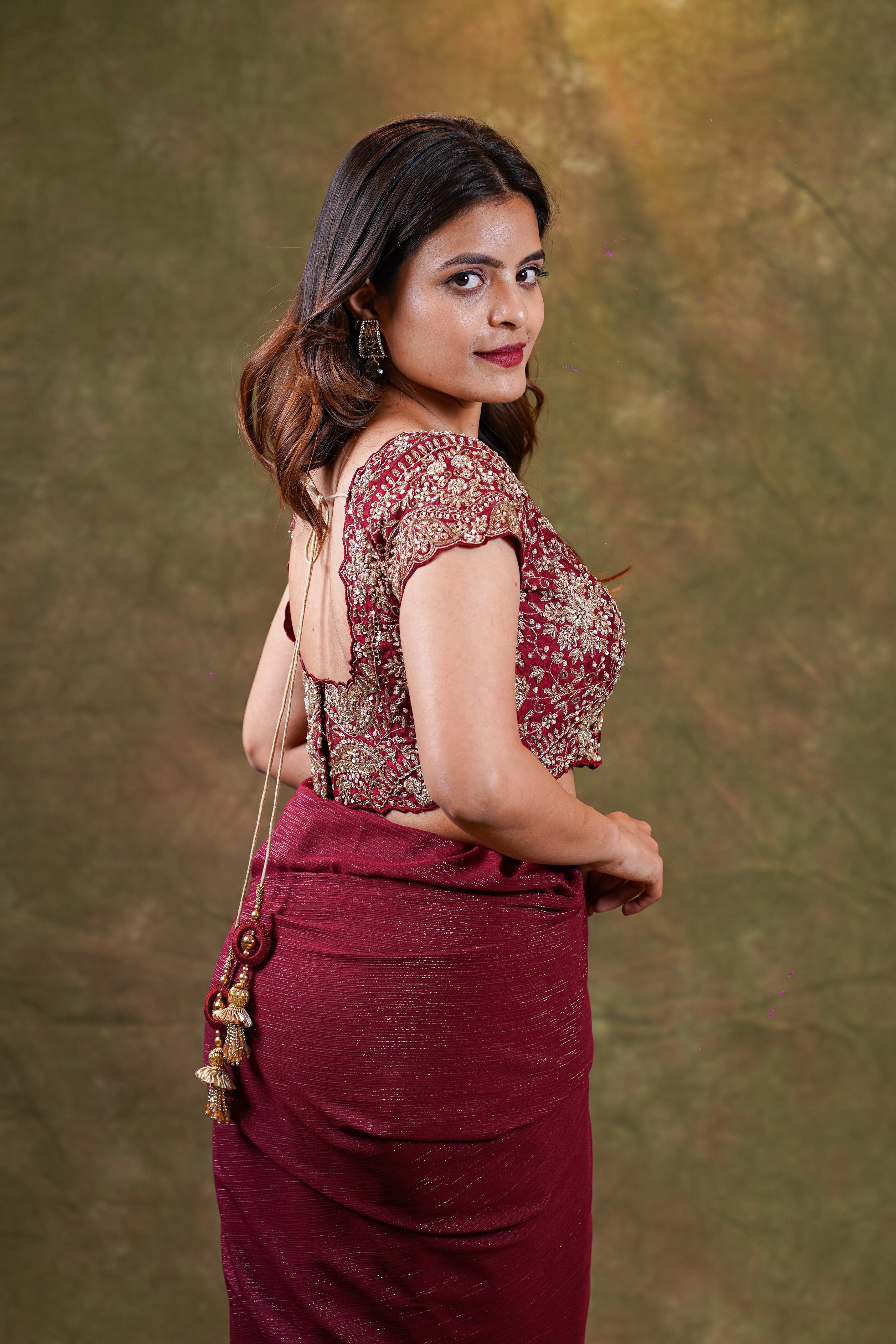 Maroon Rawsilk Blouse with heavy Embroidery