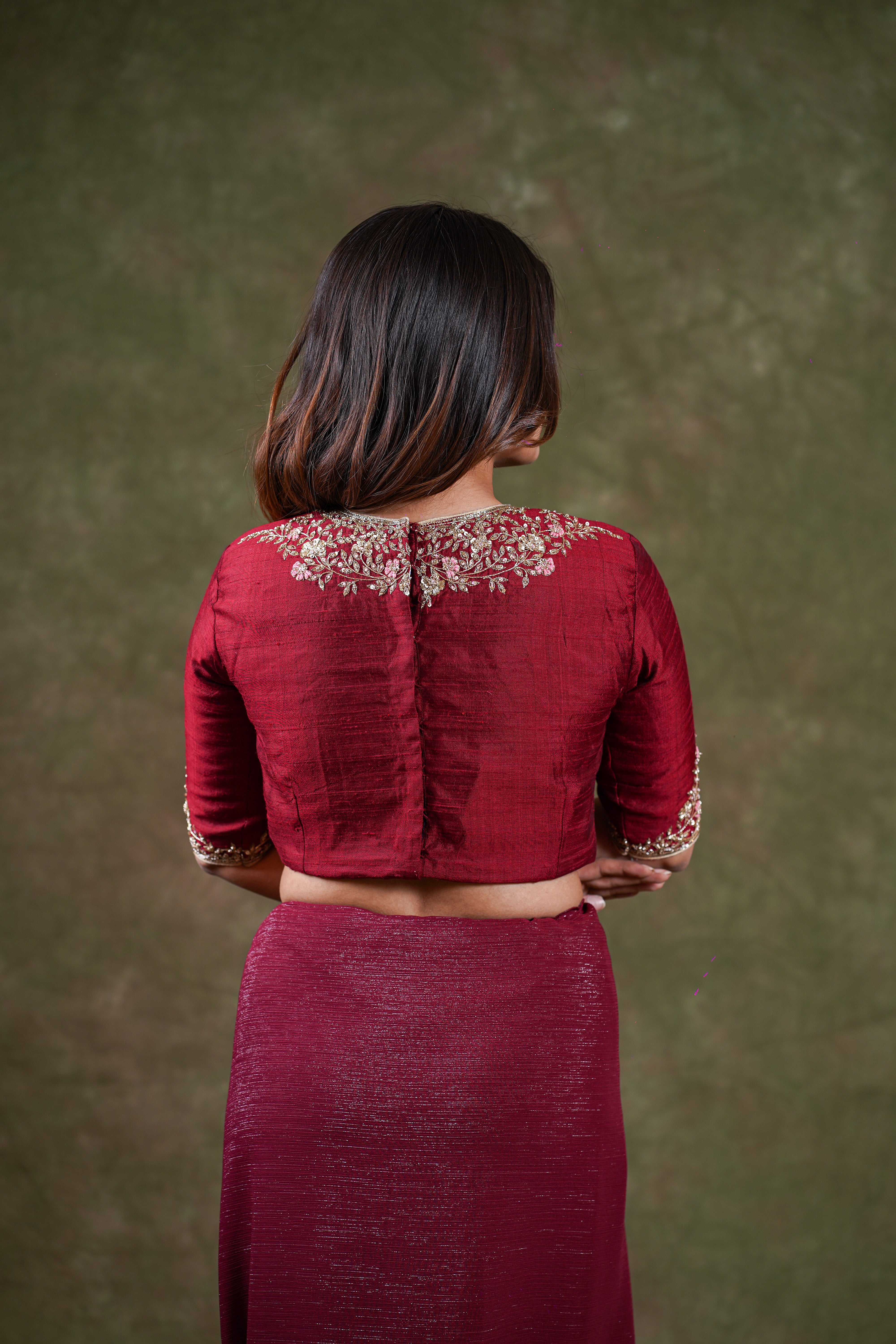 Maroon Rawsilk Blouse with Zardosi Embroidery