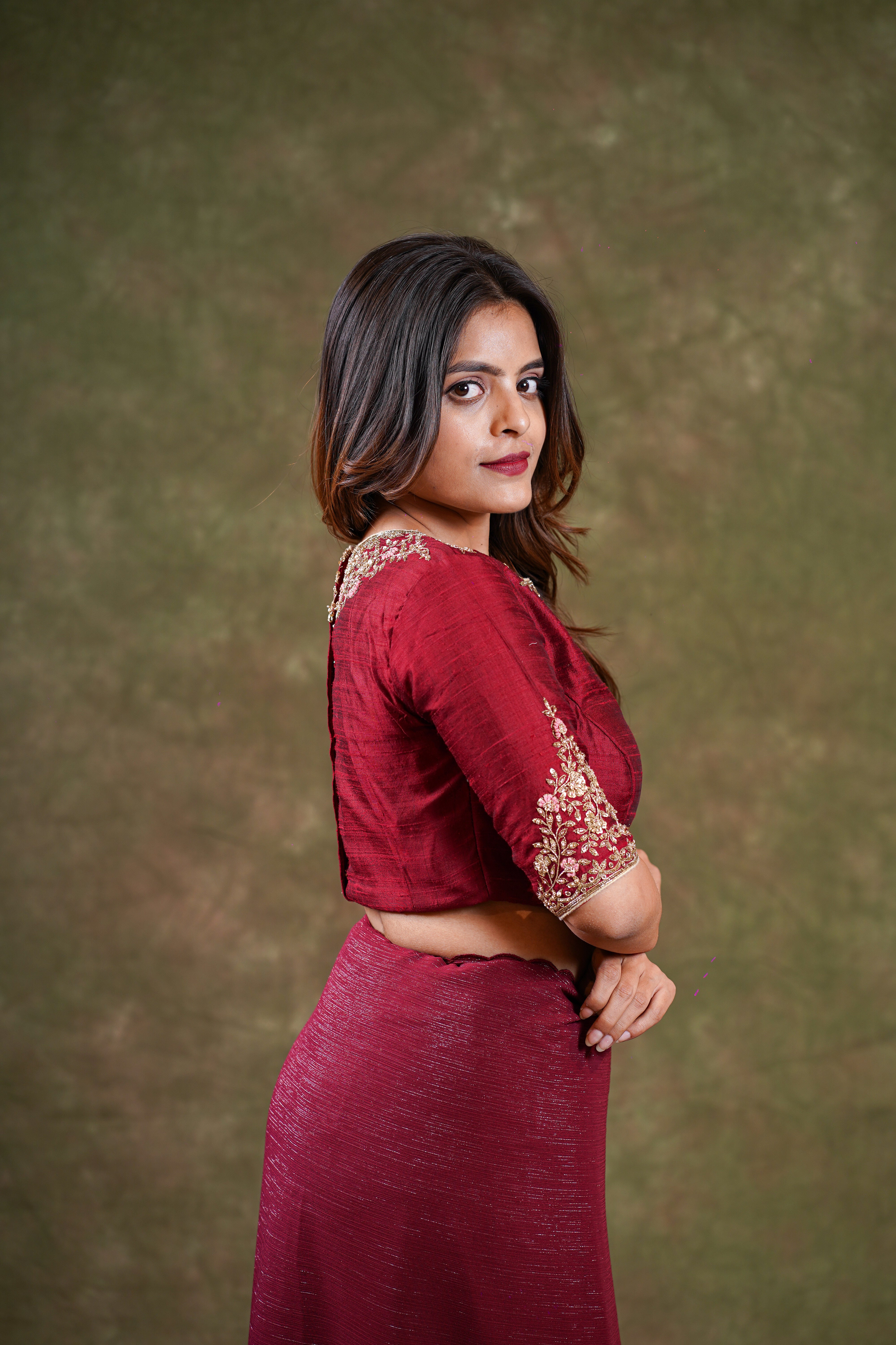 Maroon Rawsilk Blouse with Zardosi Embroidery