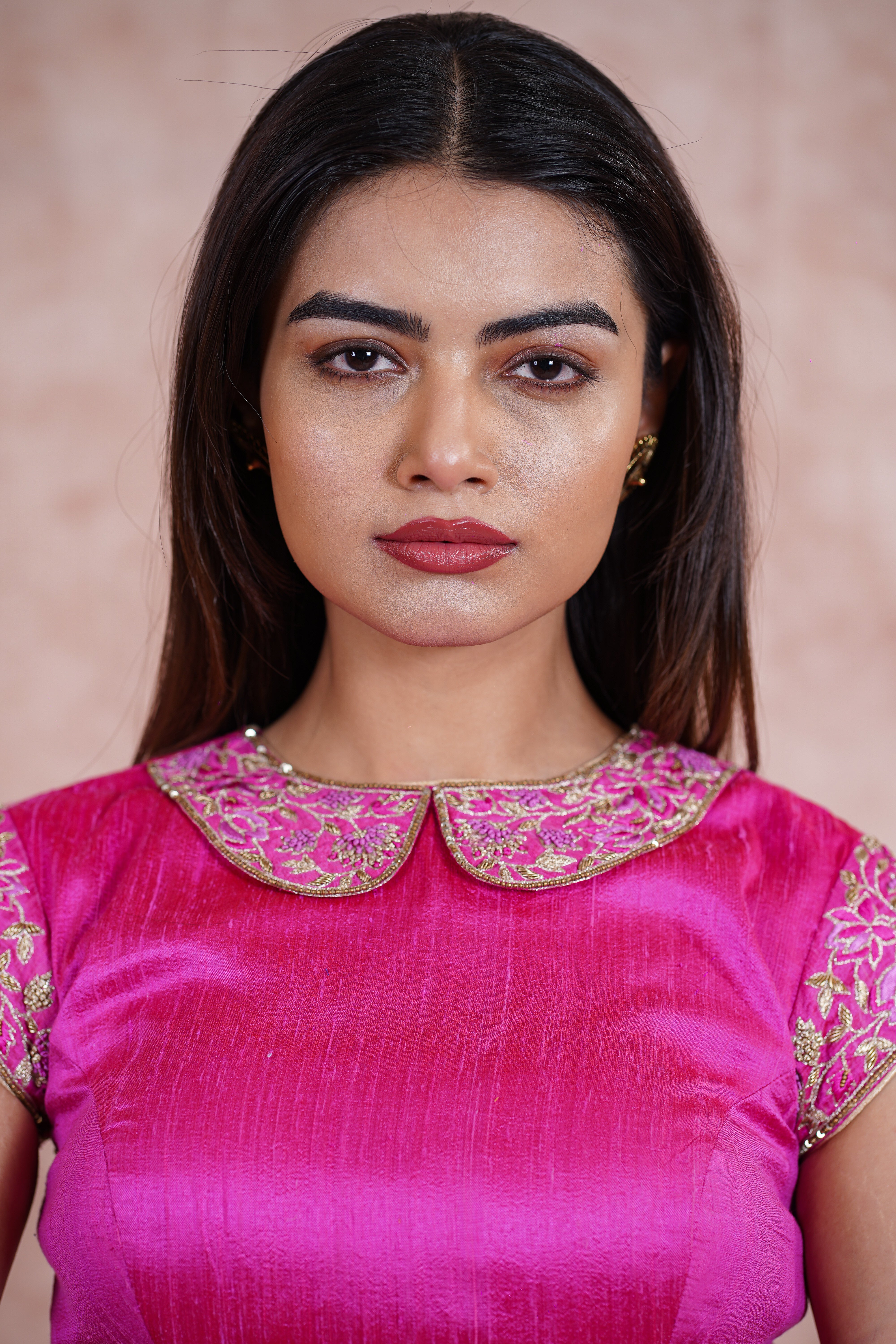 Pink Rawsilk Blouse with peter pan collar