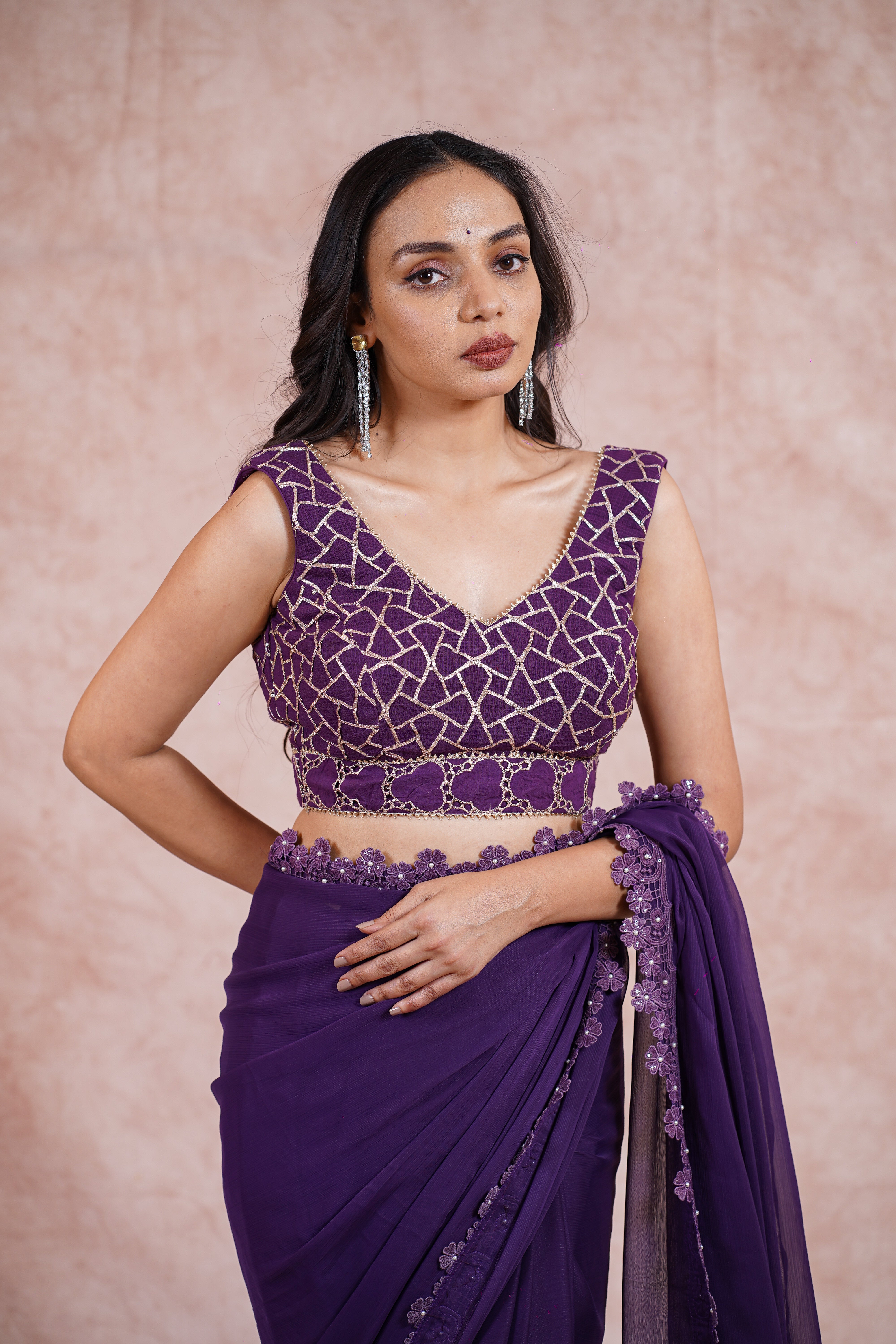 Purple Chiffon saree with blouse