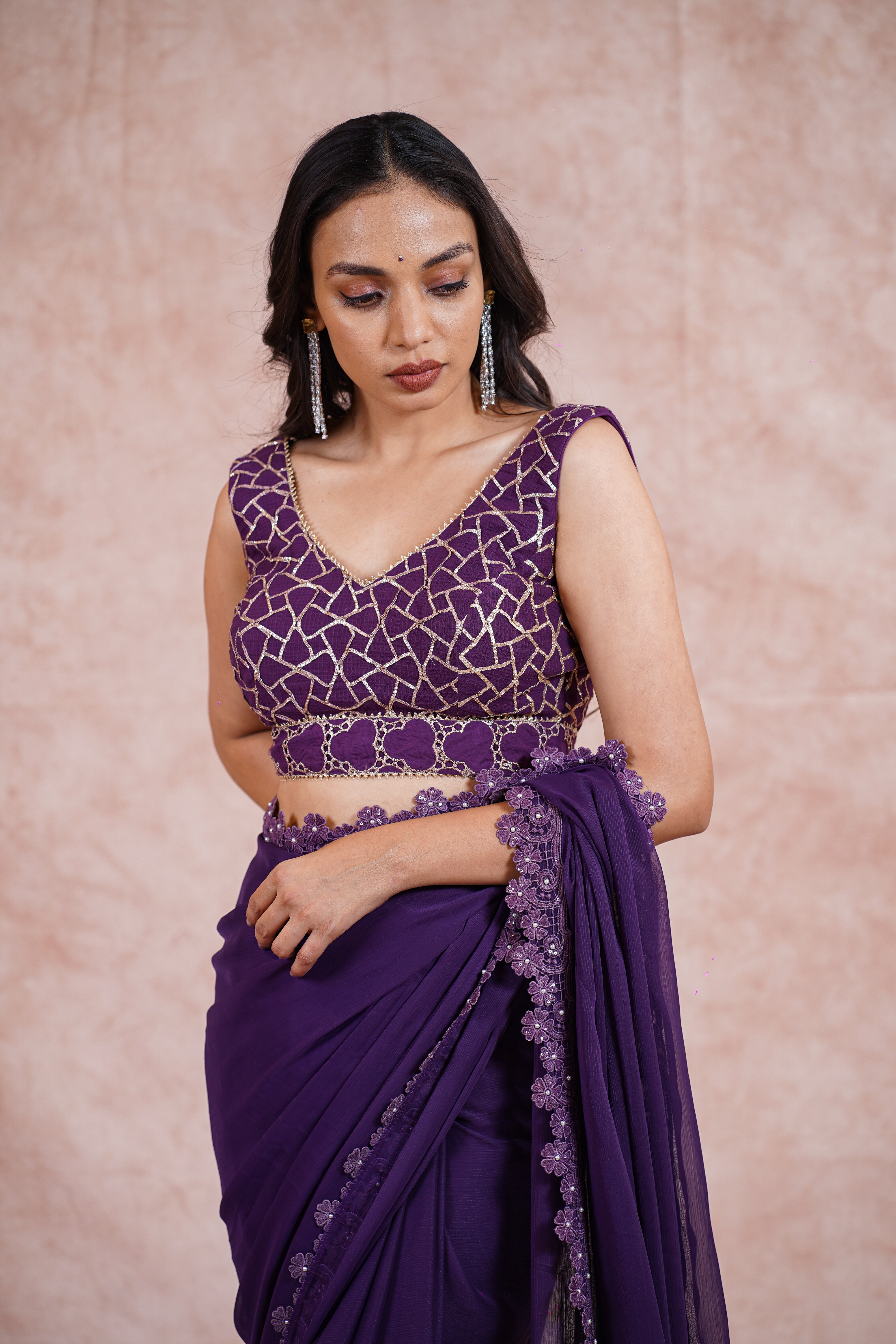 Purple Chiffon saree with blouse