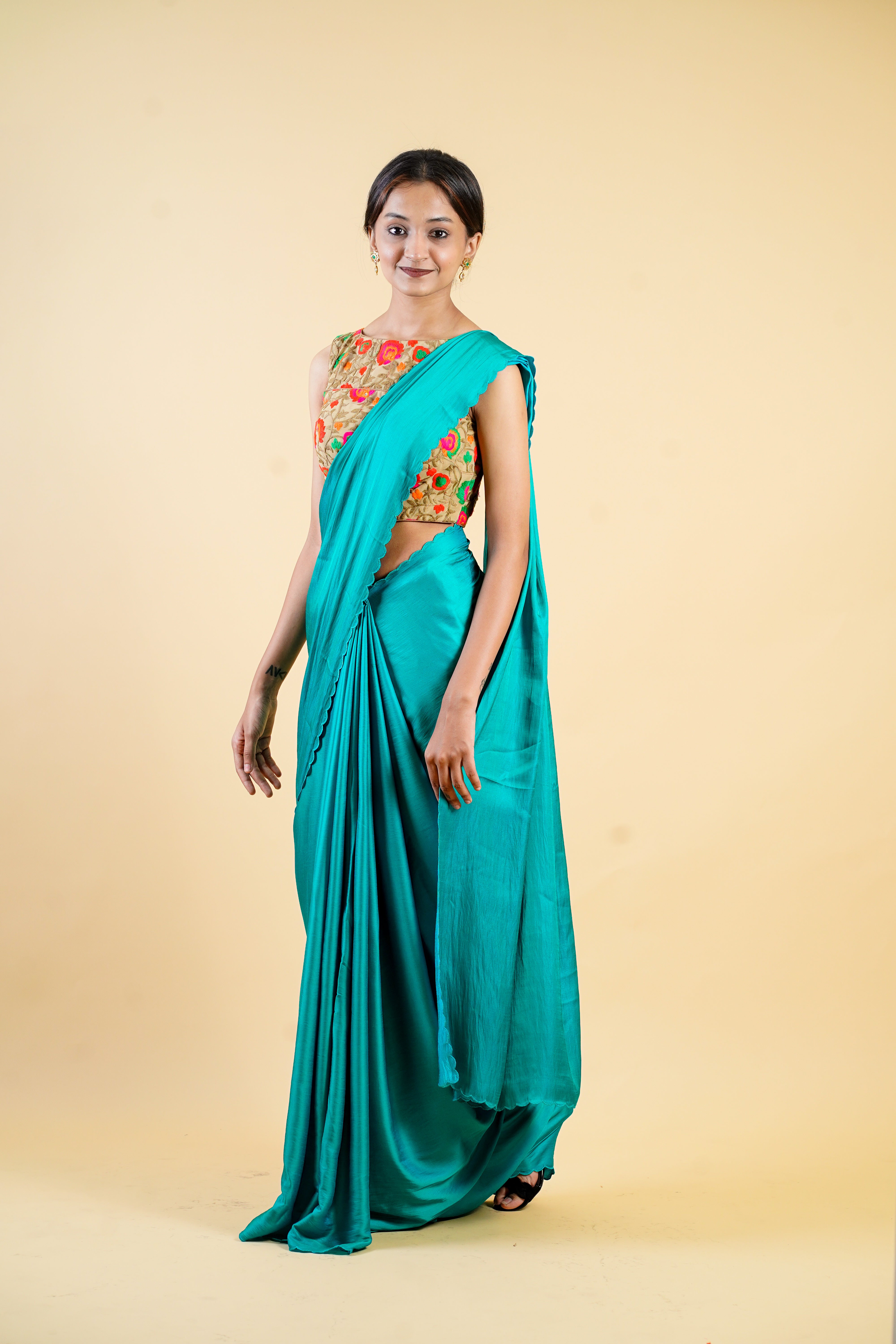 Emerald Green two tone Saree