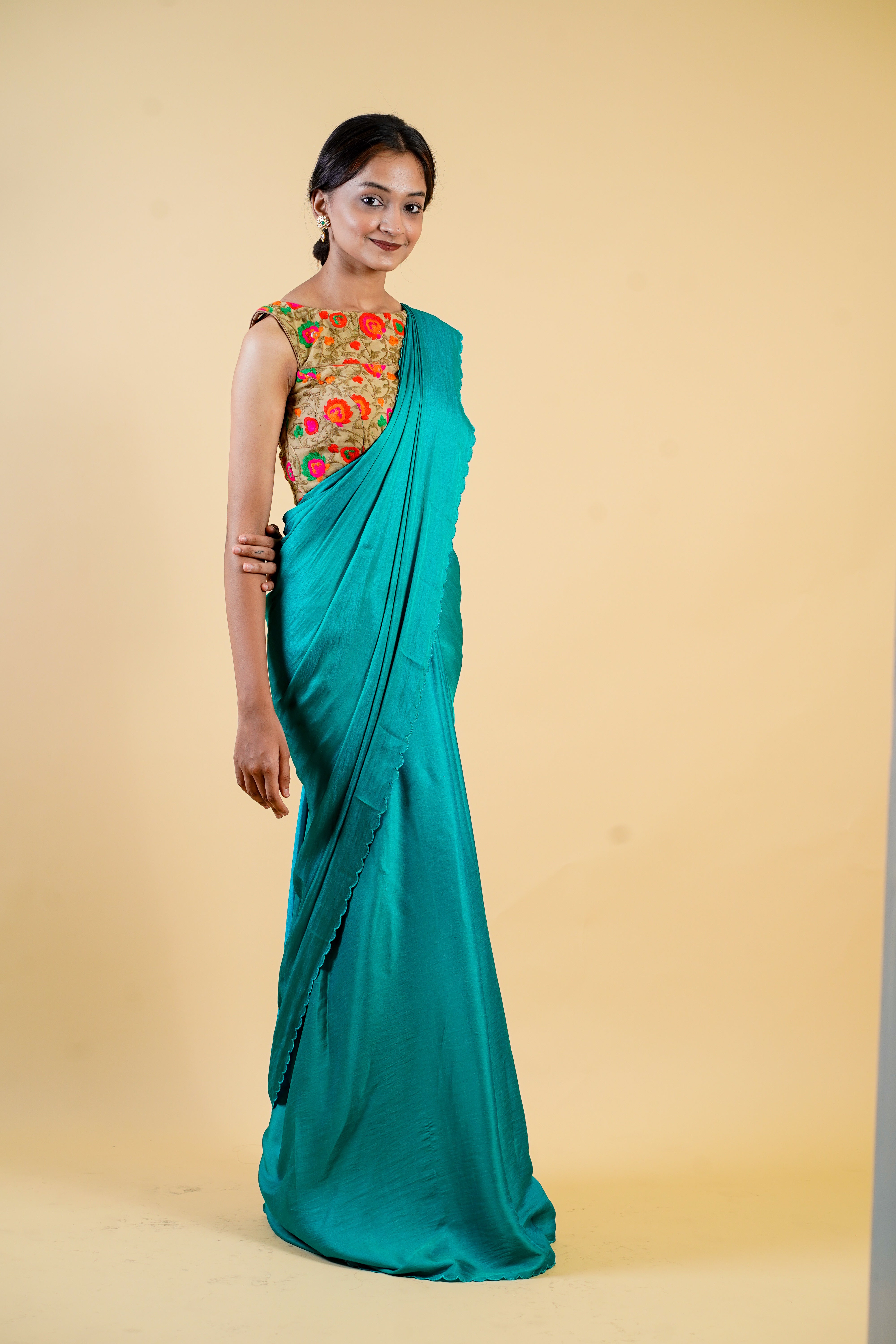 Emerald Green two tone Saree